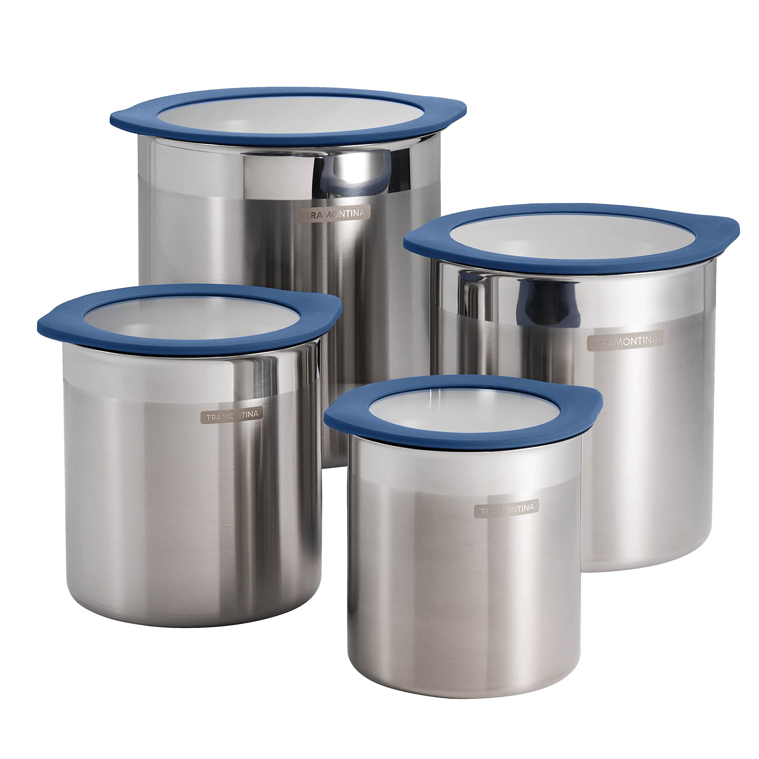 Tramontina 4 Pc Stainless Steel Canister Set Blue, 80204/026Ds