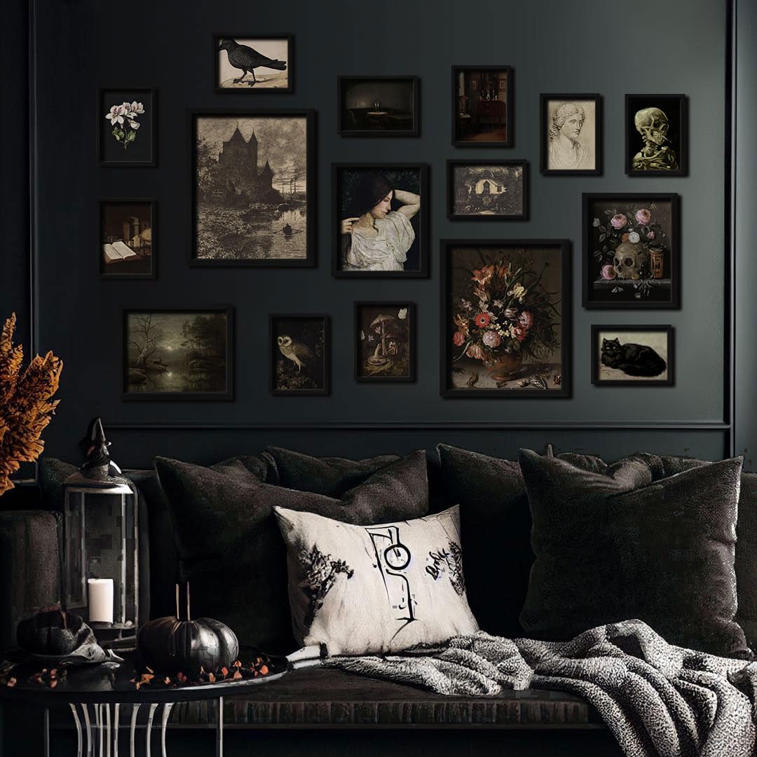 Anerza 16 Pcs Dark Academia Room Decor, Gothic Home Decor, Moody Wall Art Prints For Bedroom, Witchy Posters For Room Aesthetic,