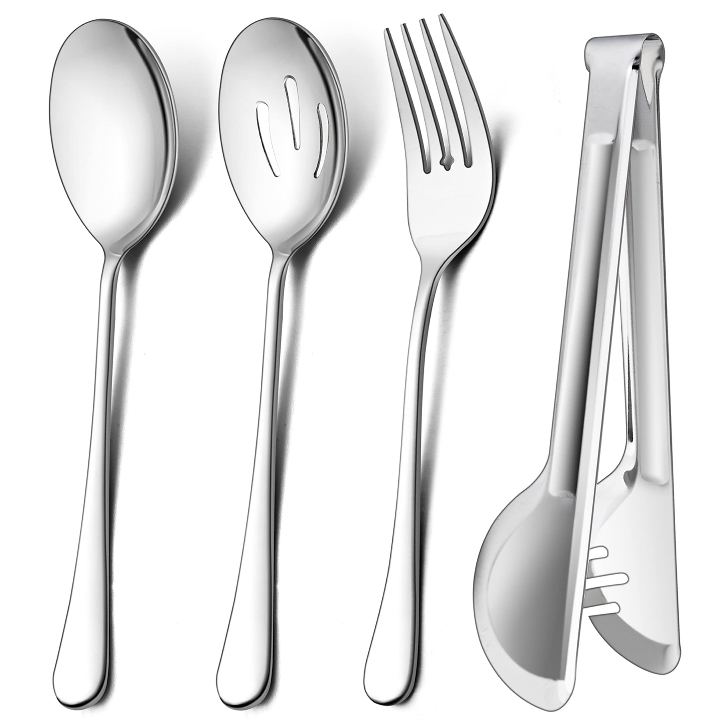 Lianyu 12-Piece Large Serving Utensils Set, Include 9.8 Inch Slotted Serving Spoons And Forks, 9.4 Inch Serving Tongs, Stainless