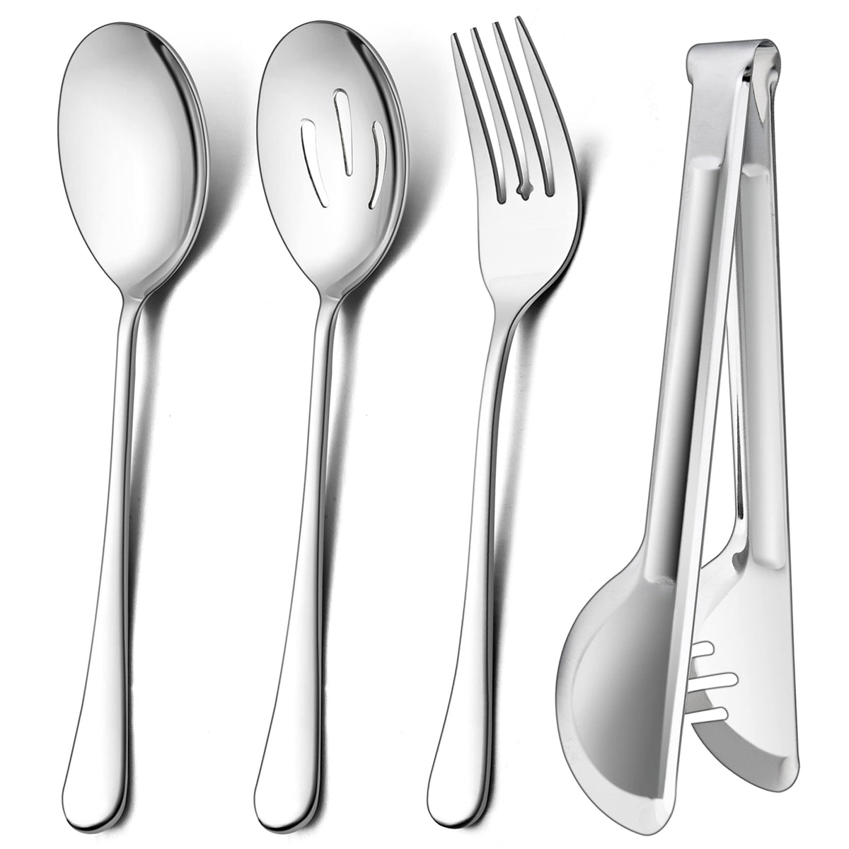 Lianyu 12-Piece Large Serving Utensils Set, Include 9.8 Inch Slotted Serving Spoons And Forks, 9.4 Inch Serving Tongs, Stainless