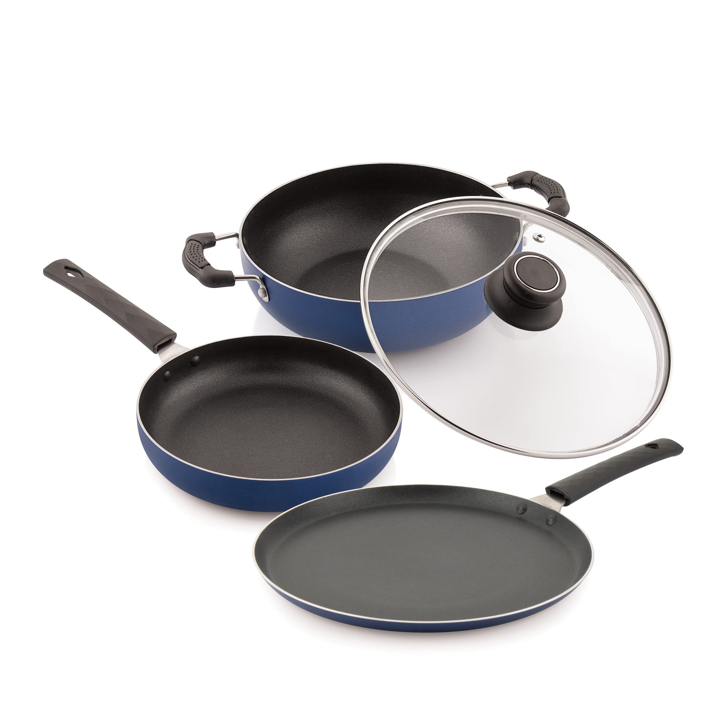 Attro Aluminium Imperial 4Pcs Non Stick Combo Kitchen Induction And Gas Compatible Cookware Set Kadai, Fry Pan, Dosa Tawa & 1 Gl