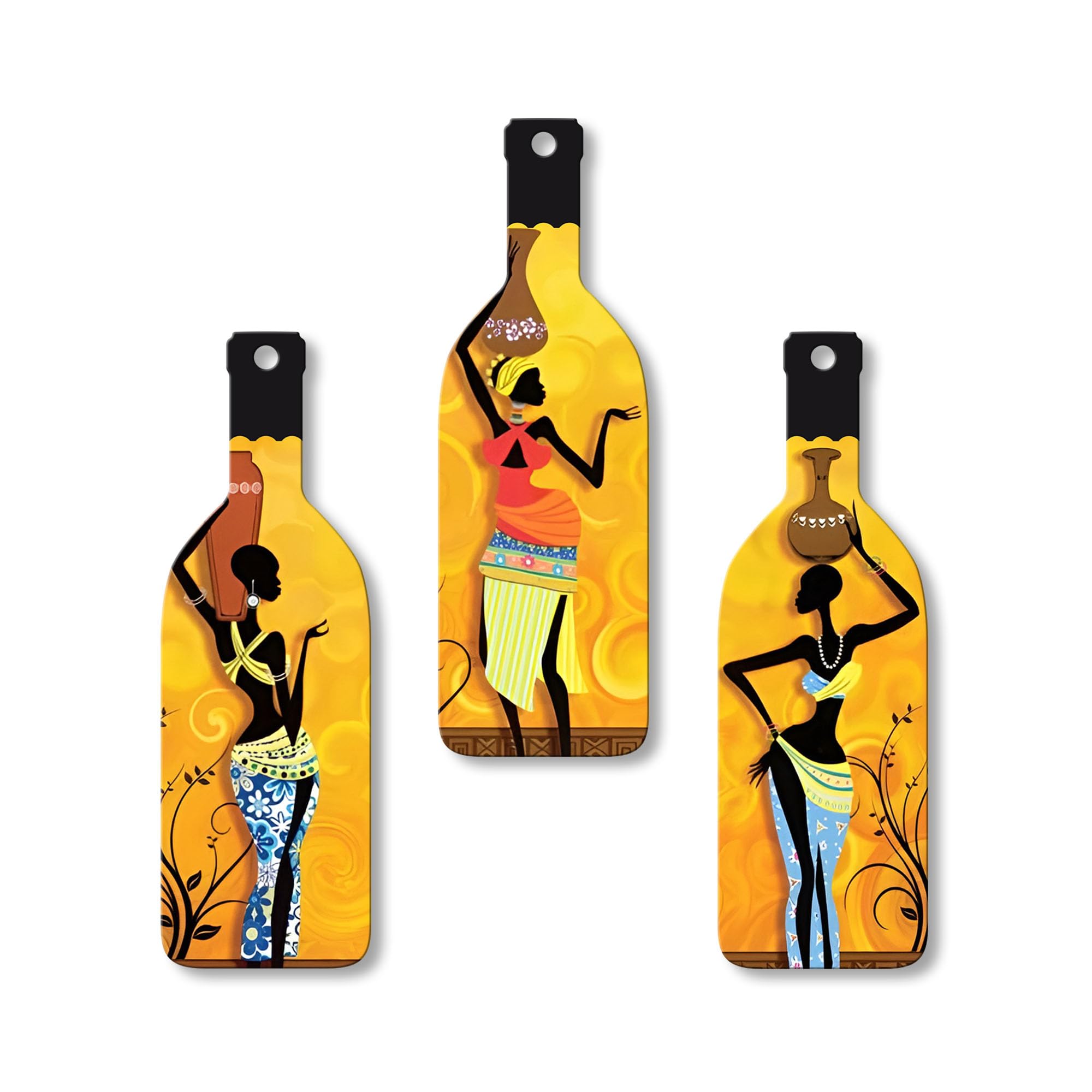 Artvibes African Women Warli Art Decor Bottle Shaped Wooden Wall Hanging | Living Room | Handcrafted Art | Wall Illustrations | 
