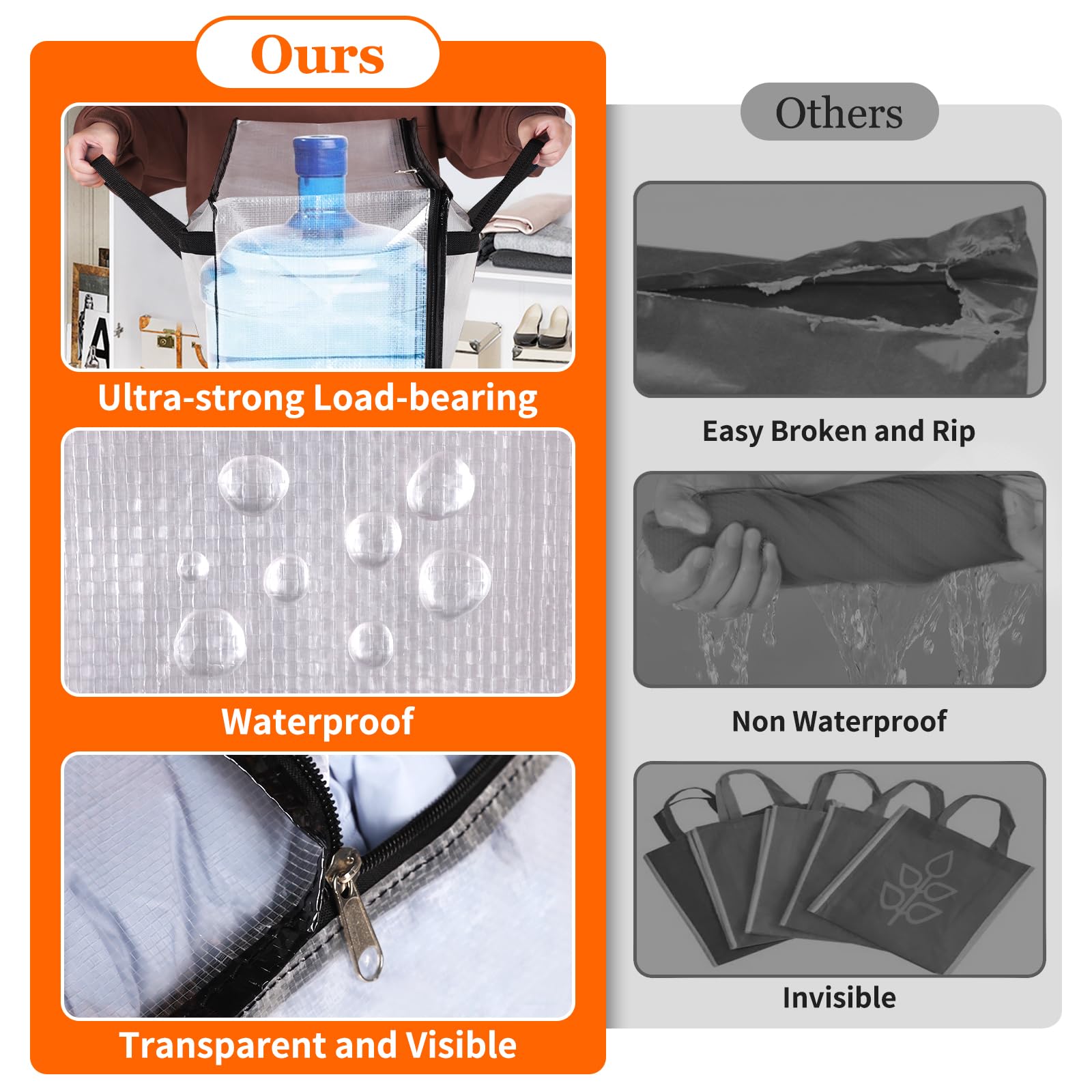 TasticTotes 8 Pack Clear Storage Bags for Comforter, Clothes & Bedding, Plastic Blanket Storage with Zipper and Handle, Moving B