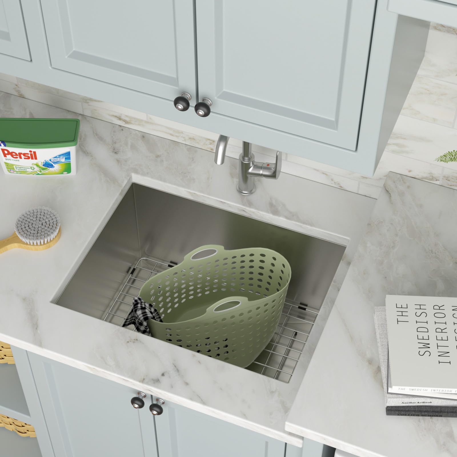 Couoko 23 Inch Undermount Laundry Sink 16 Gauge Stainless Steel 12 Inch Deep Single Bowl Under Counter Handmade Utility Outdoor