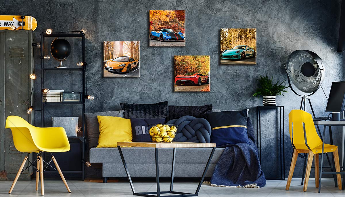 Djsylife Car Posters Boys Room Decor Wall Art Giclee Canvas Prints Autumn Landscape Red Sport Car Pictures Modern Artwork For Be