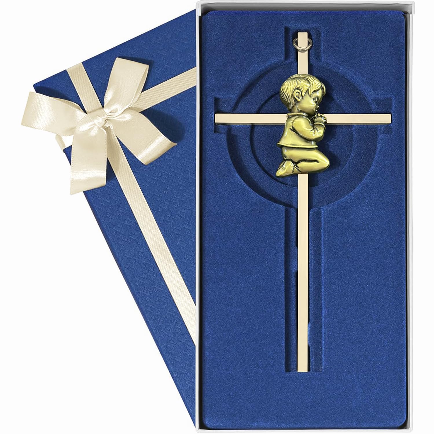 Tryuunion Baby Wall Cross Baptism and Christening Gifts for Boys, 7-inch Olive Golden Blessing Catholic Boy Baptism Crosses for 