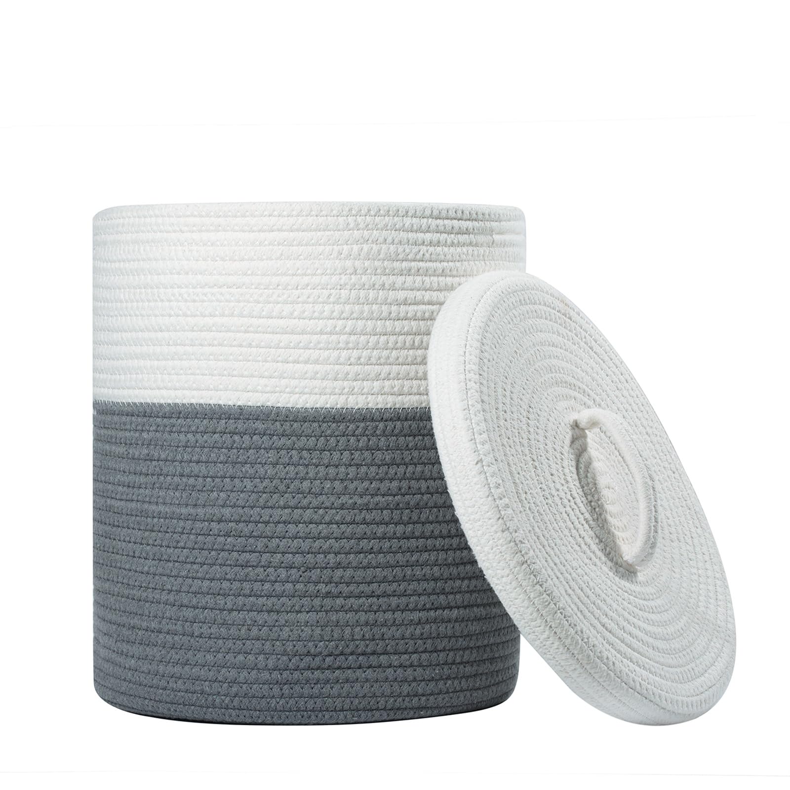 Yimi'S Dream Storage Basket With Lid, Small Lidded Cotton Rope Storage Bins For Organizing, Cute Woven Round Covered Laundry Bas