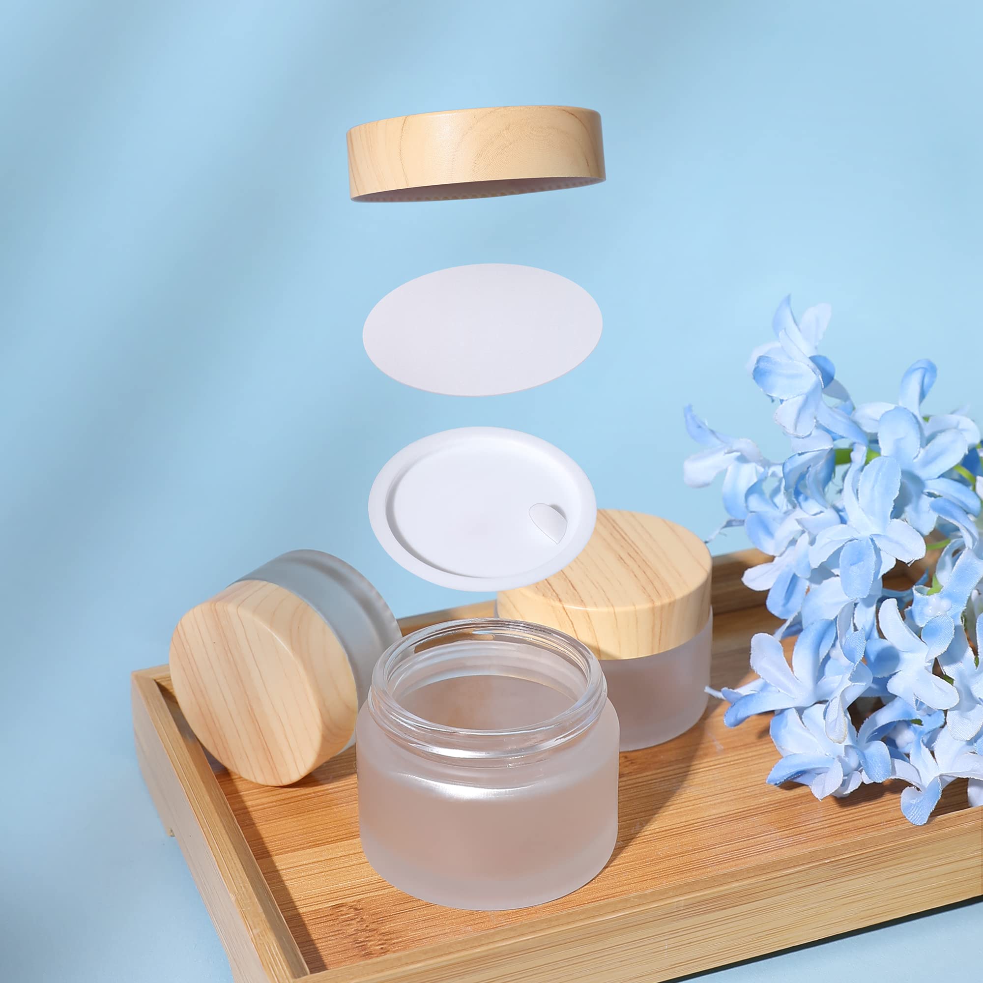 30 Gram/Ml Glass Cosmetic Containers With Lids,Round Frosted Glass Jars With Leakproof Lids,Small Empty Glass Sample Jars For Ma