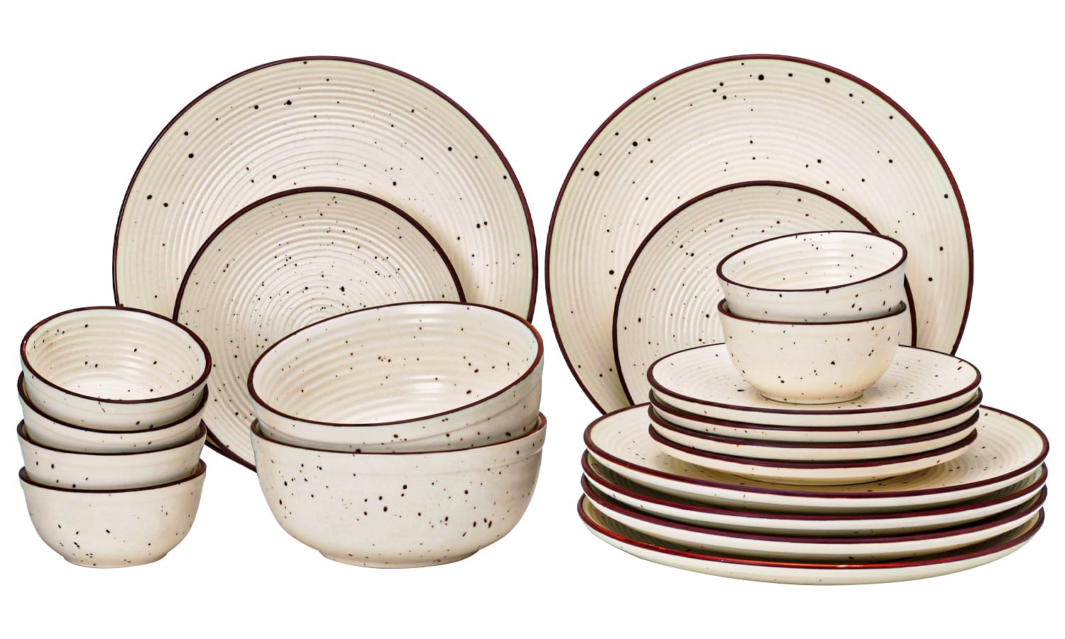 Bodhi House Handcrafted Stoneware Ceramic Dinner Set, 20 Pieces Dish Set Serving For 6, Microwave And Dishwasher Safe, Bone-Ash 