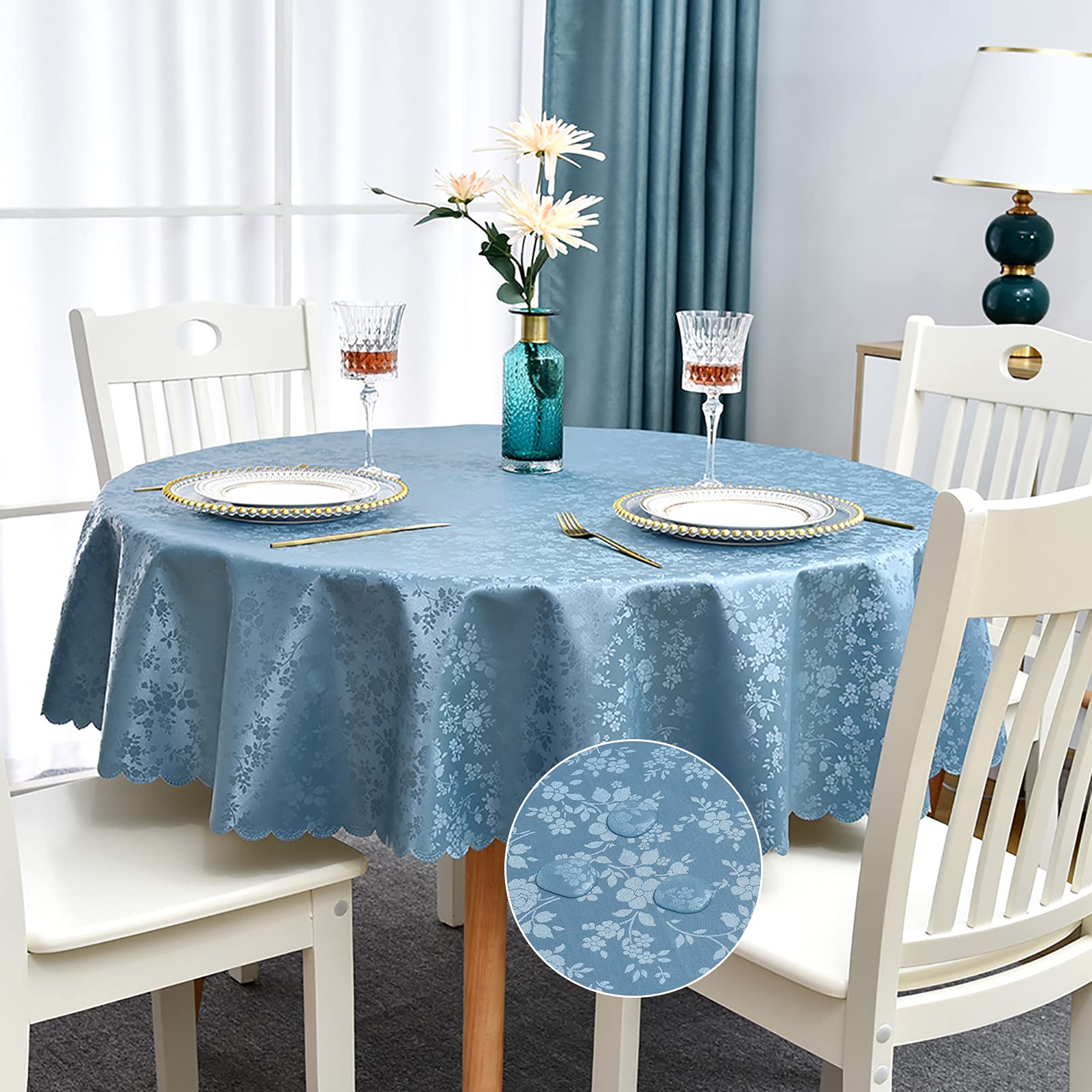 Romanstile Round Vinyl Tablecloth,100% Waterproof Heavy Duty Oil Spill Proof Stain Resistant Plastic Pu Table Cover With Flannel