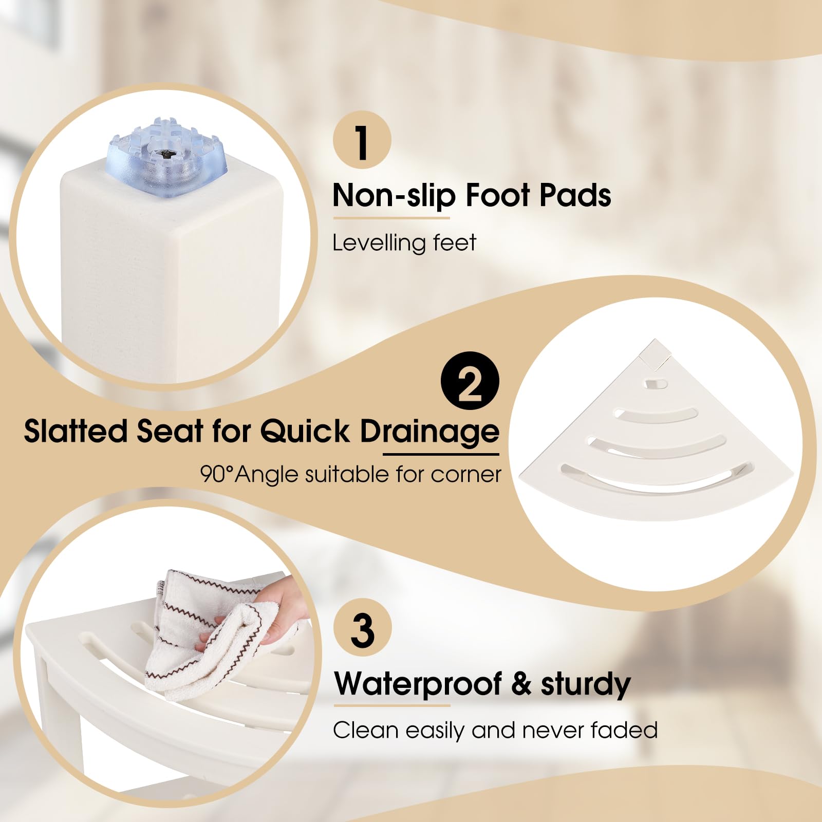 Apolimi Hdpe Corner Shower Stool,Shower Bench Seat With Storage Shelf For Shaving Legs Plastic Spa Bath Step Foot Rest For Bathr