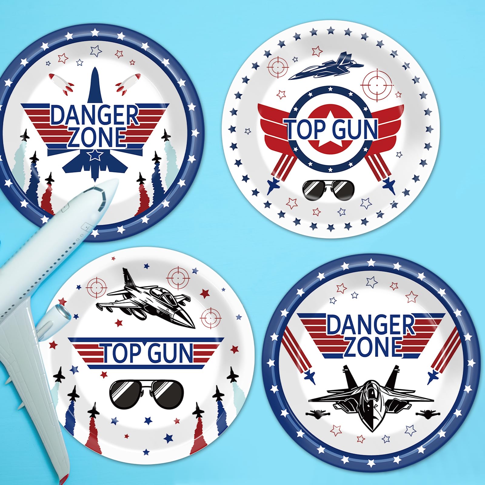 48Pcs Fighter Jet Pilot Birthday Party Paper Plates For Airplane Aviation Party Supplies 7'' Fighter Jet Pilot Themed Birthday P