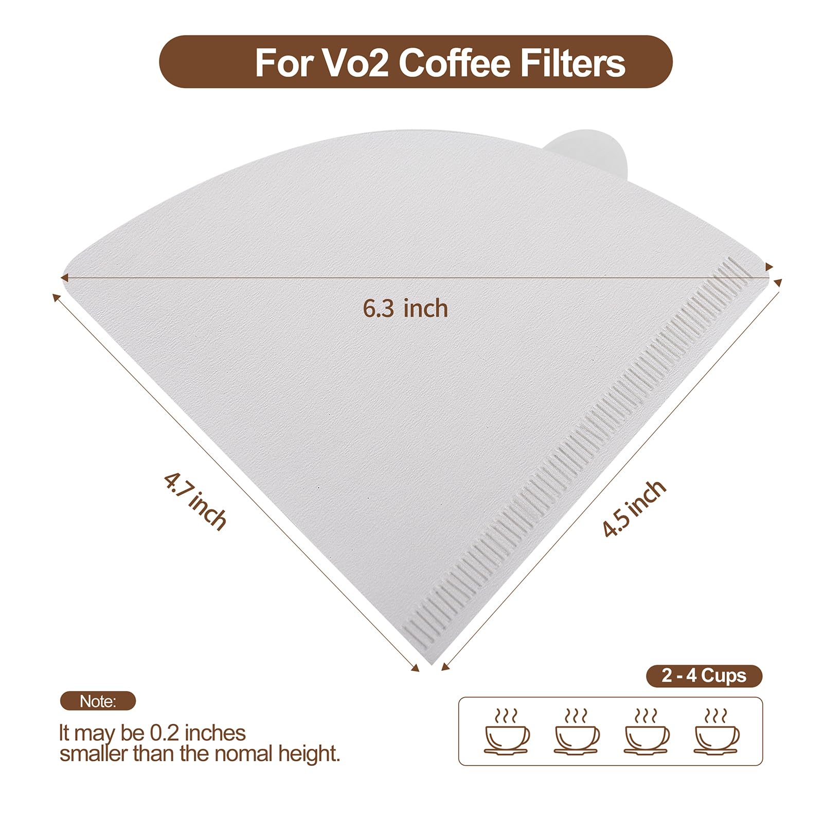 Coffee Filters, White Size#2,100 Counts 1-4Cups V02 Disposable Coffee Filter Paper Cone, Compatible With V60 For Pour Over Dropp