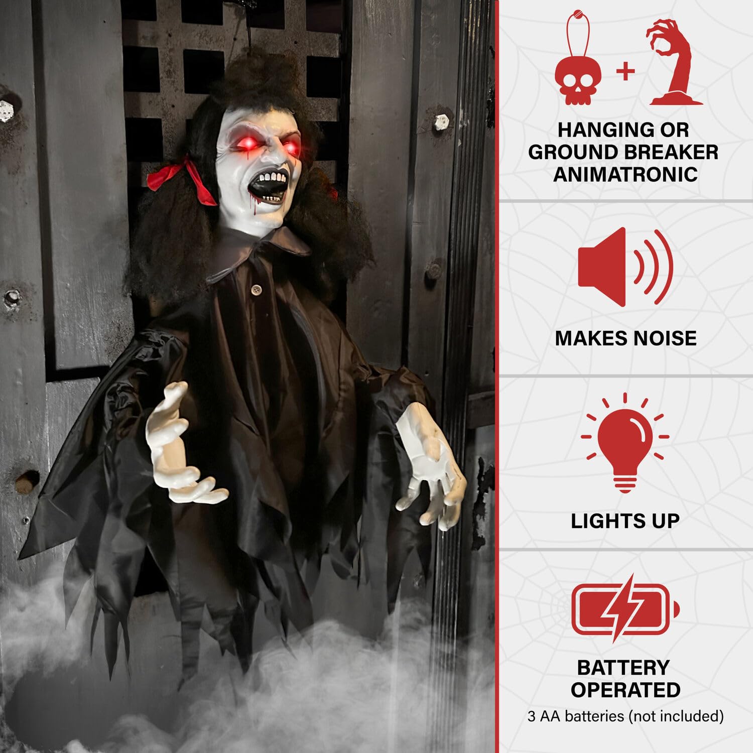 Haunted Hill Farm 20-in Animatronic Hanging Demon Girl Groundbreaker with Motion Activated Lights and Sound, Scary Battery-Opera