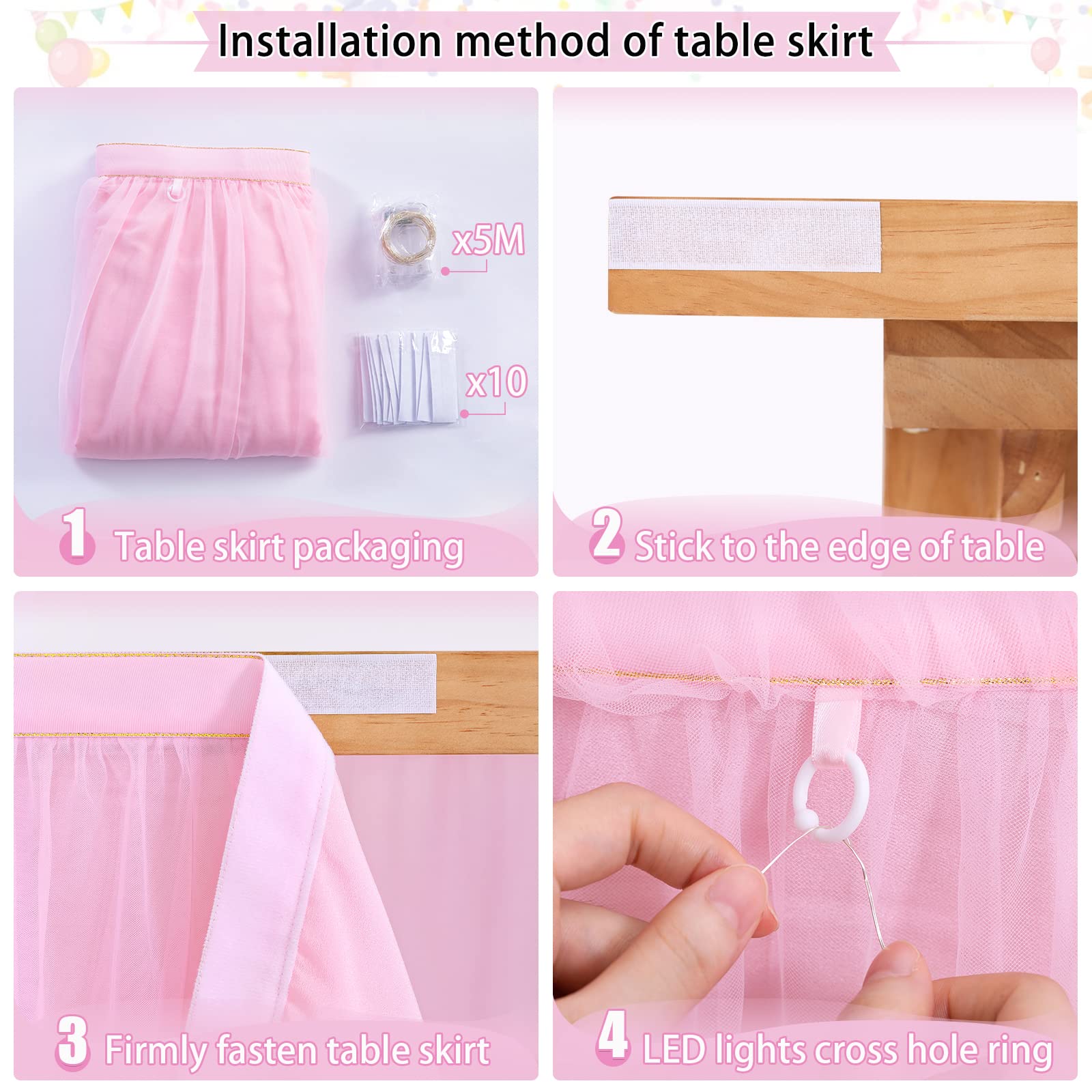 Pink Table Skirt 6Ft Tulle Table Skirting 2 Layer Rectangle Pink Tutu Tablecloth For Birthday Baby Shower Wedding