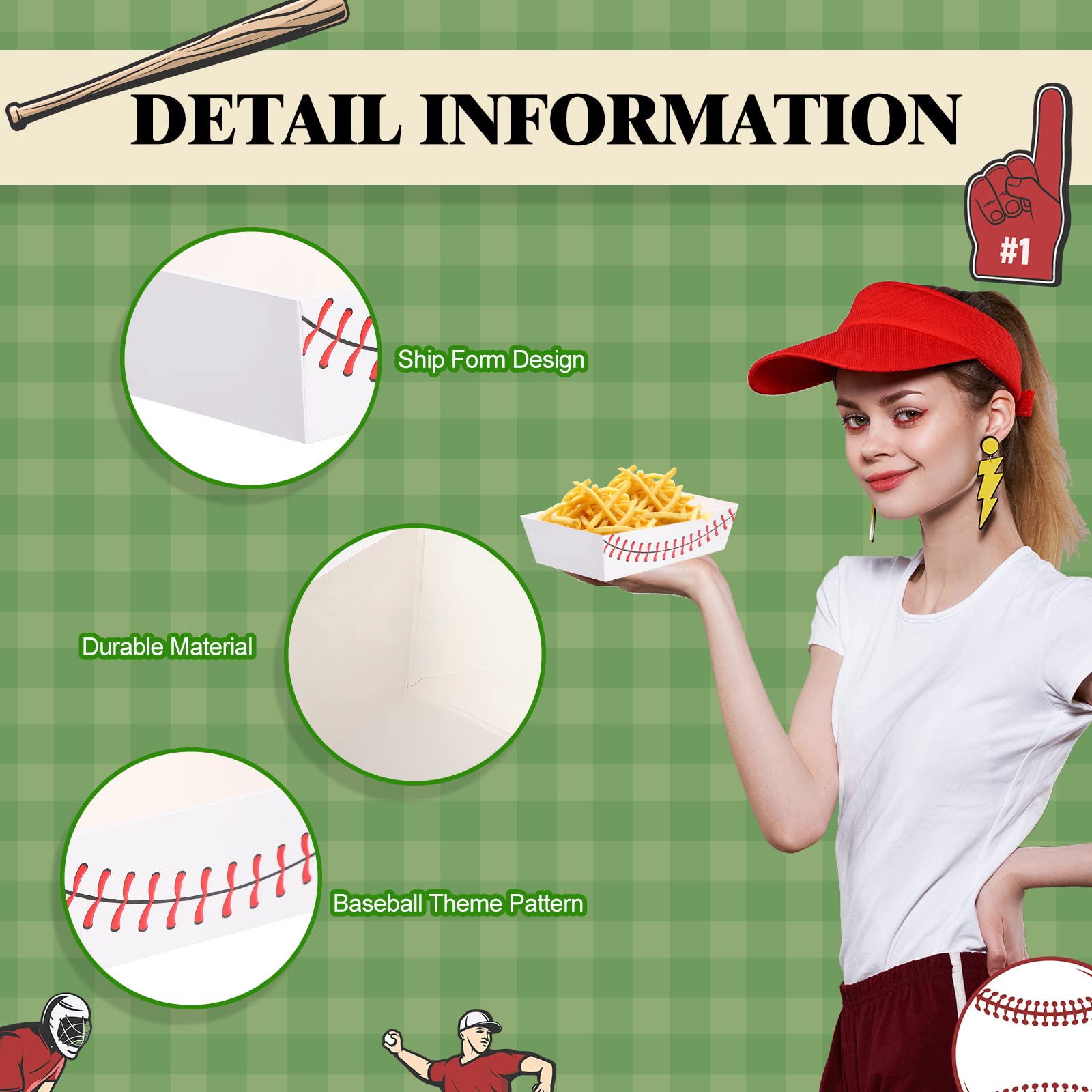 Crtiin 200 Pieces Baseball Party Paper Food Trays Baseball Party Supplies Nacho Food Tray Snack Candy Holder Trays Disposable Se