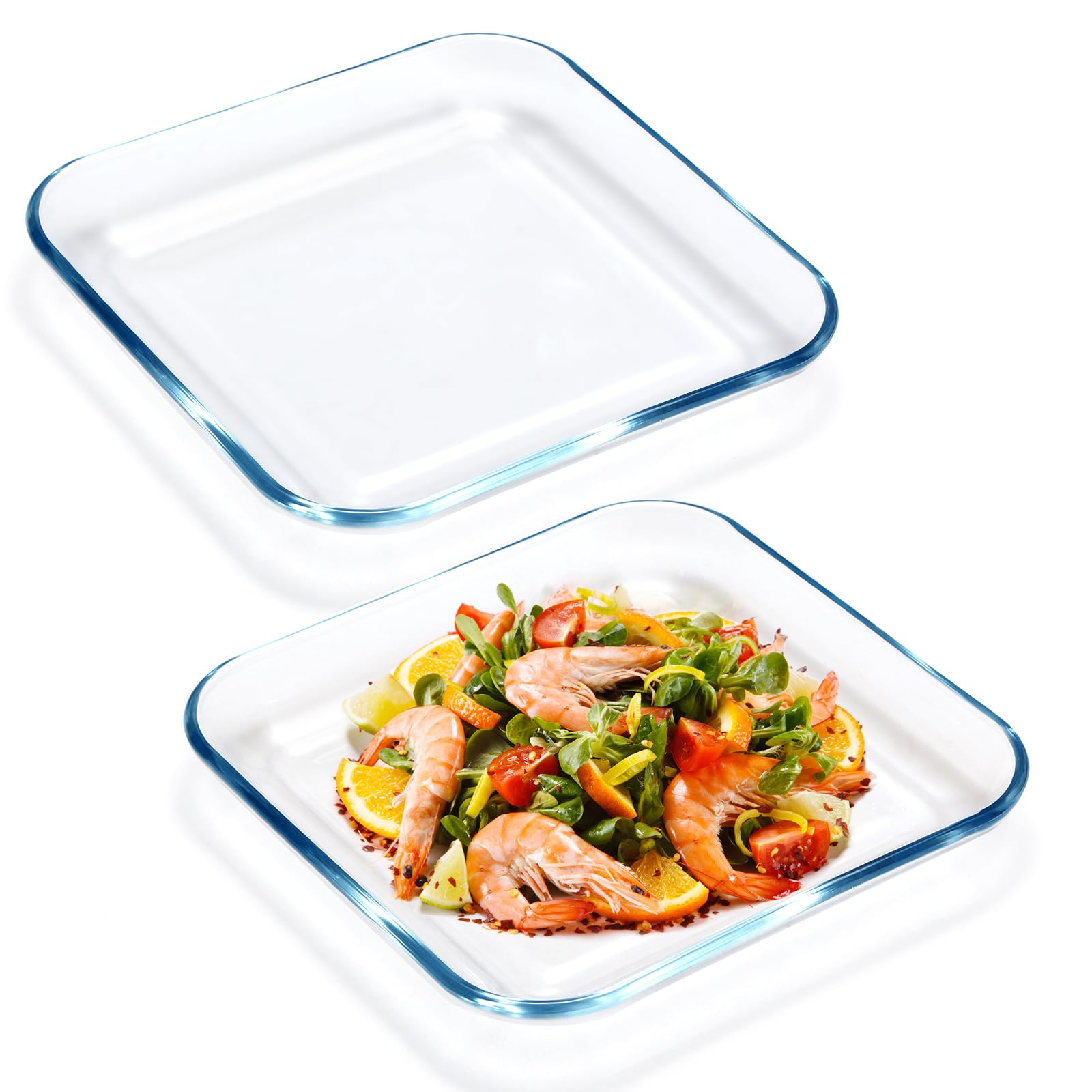 Nutriups 2 Pack 9 Inch Glass Dinner Plates, Tempered Glass Pasta Salad Plate Set For Kitchen, Glass Serving Plates, Dinnerware D