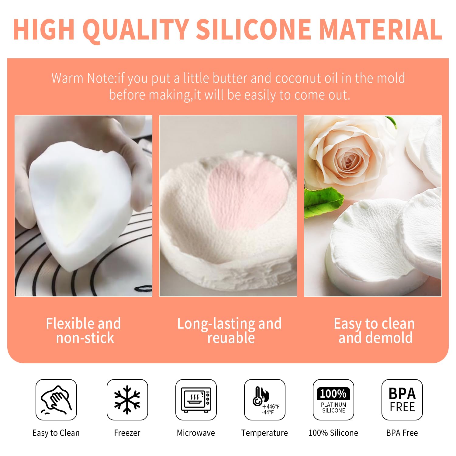 Kalaien 3D Rose Petals Shape Silicone Fondant Mold Chocolate Molds Candy Molds Veining Petal Sugar Flower Making Tool