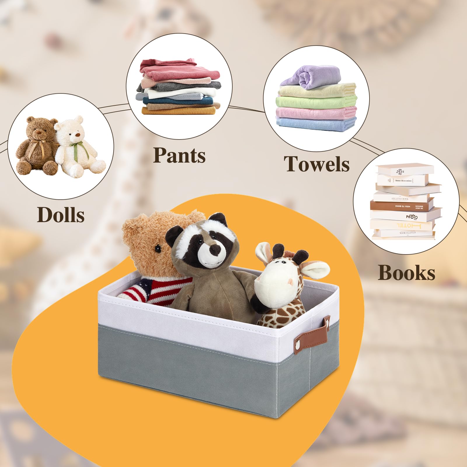 Dullemelo Small Storage Basket For Organizing, Grey Basket Cloth Storage Bins For Shelves, Foldable Fabric Bins For Home Storage