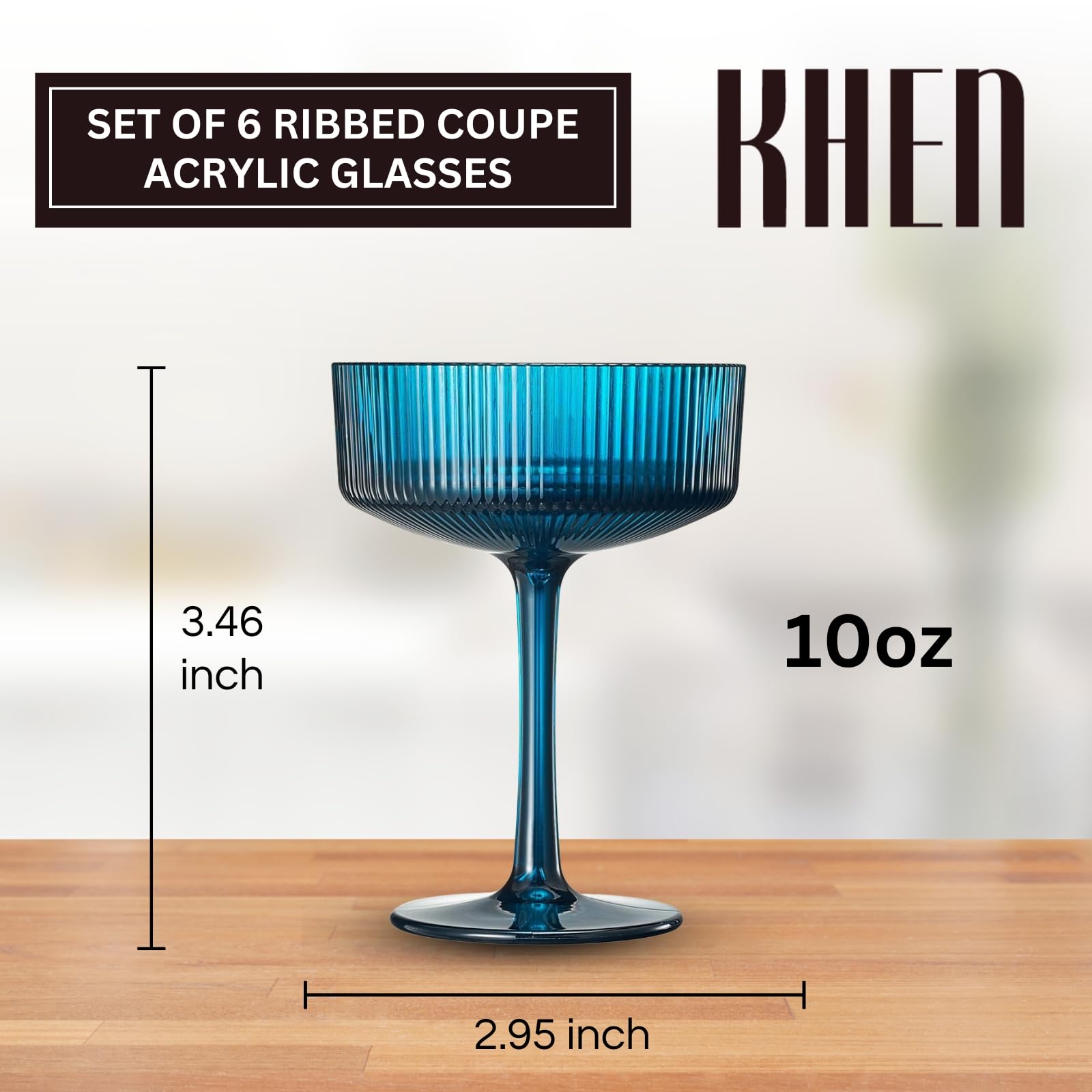 Shatterproof Acrylic Ribbed Vintage Art Deco Martini Set of 6