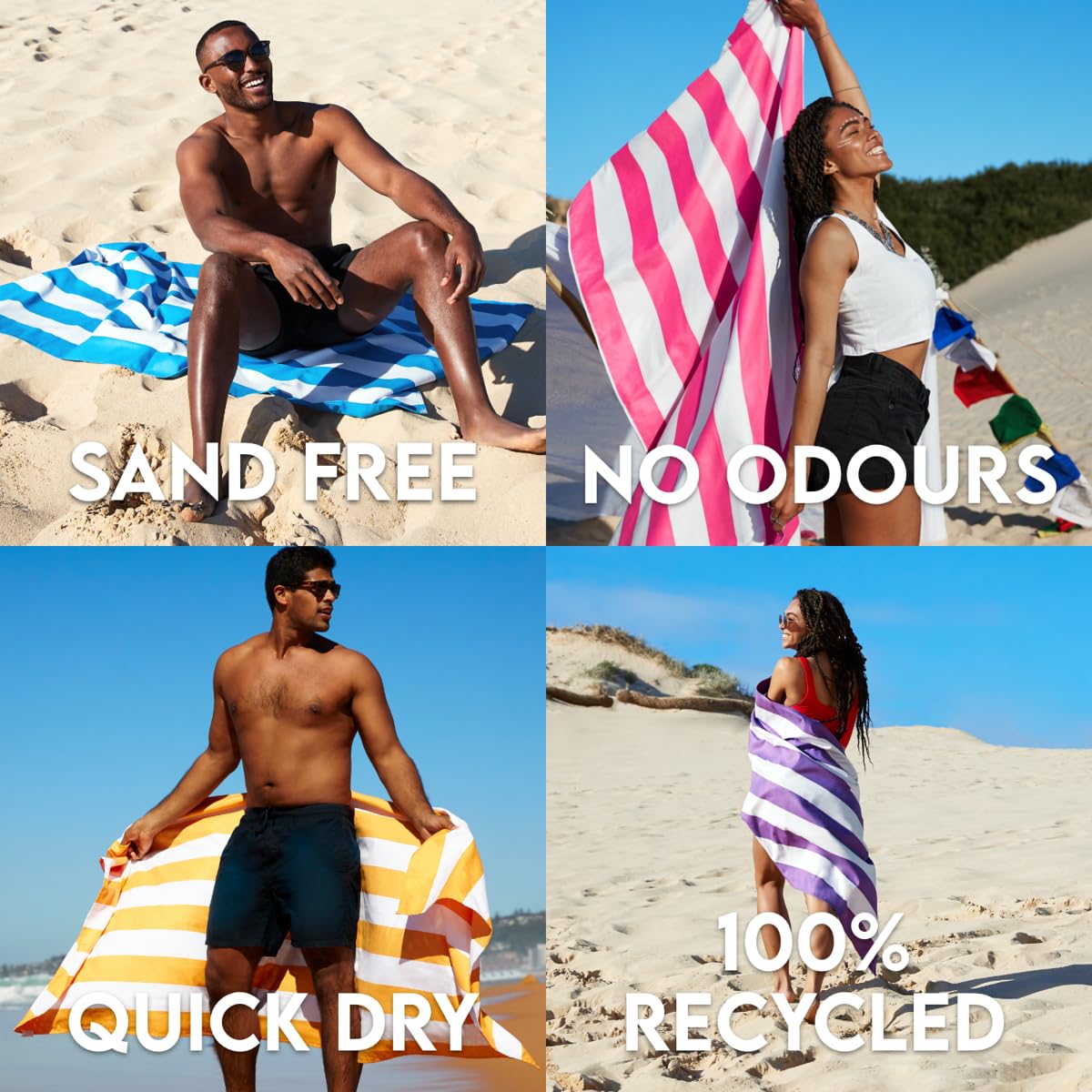 Dock & Bay Beach Towel - Quick Dry, Sand Free - Compact, Lightweight - 100% Recycled - Includes Bag - Cabana - Set G (4), Large