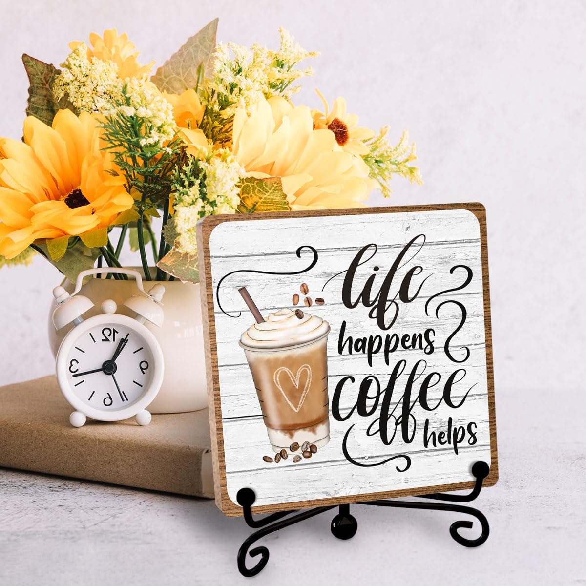 Coffee Lover Gifts for Women Men, Funny Coffee Bar Accessories, Table Decorations Supplies, Desk Shelf Cubicles for Bar Decorati