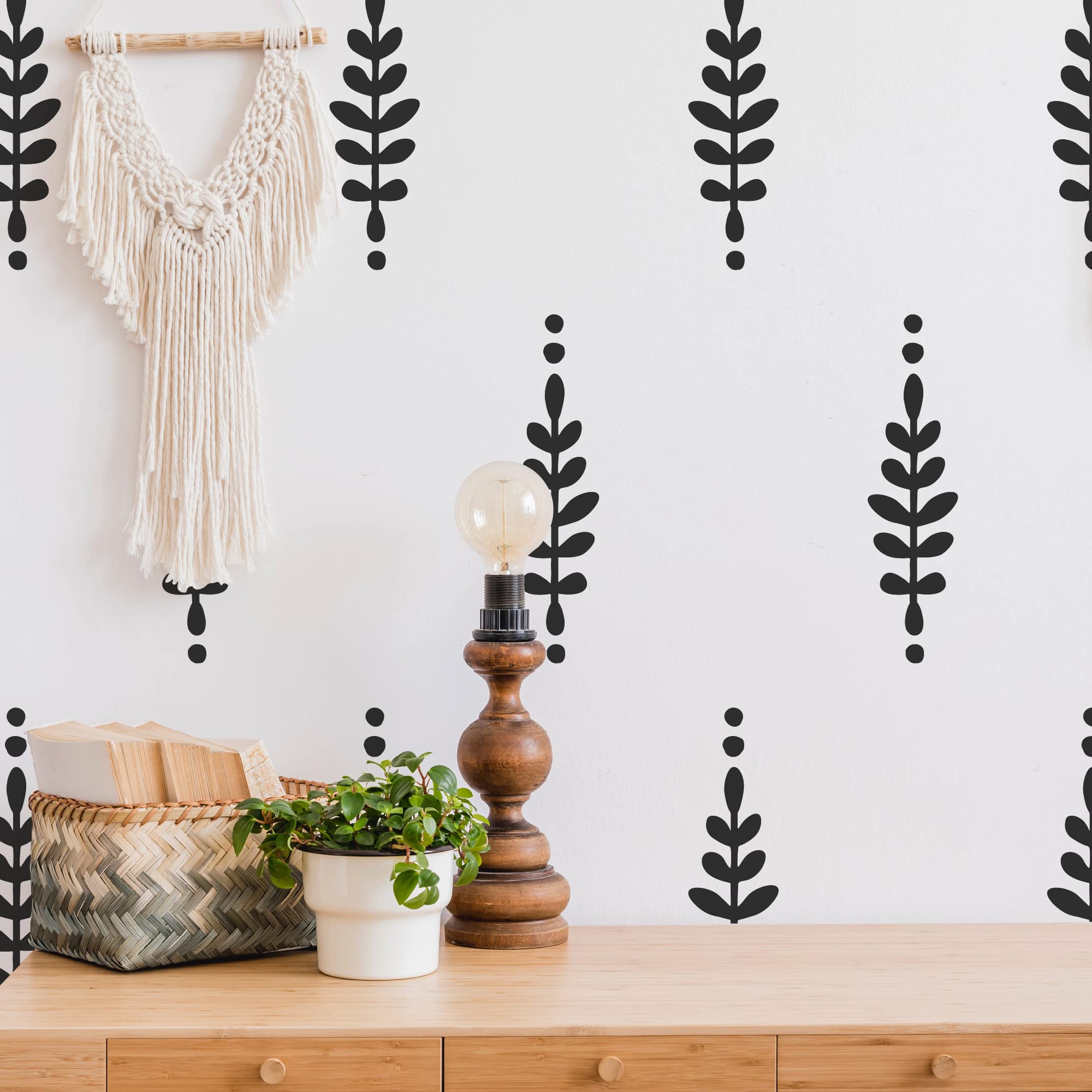 Shyjshyj A Room With Floral Vinyl Leaves Wall Decals, Peel And Stick Modern Boho Flower Stickers For Bedroom Livingroom Home Wal