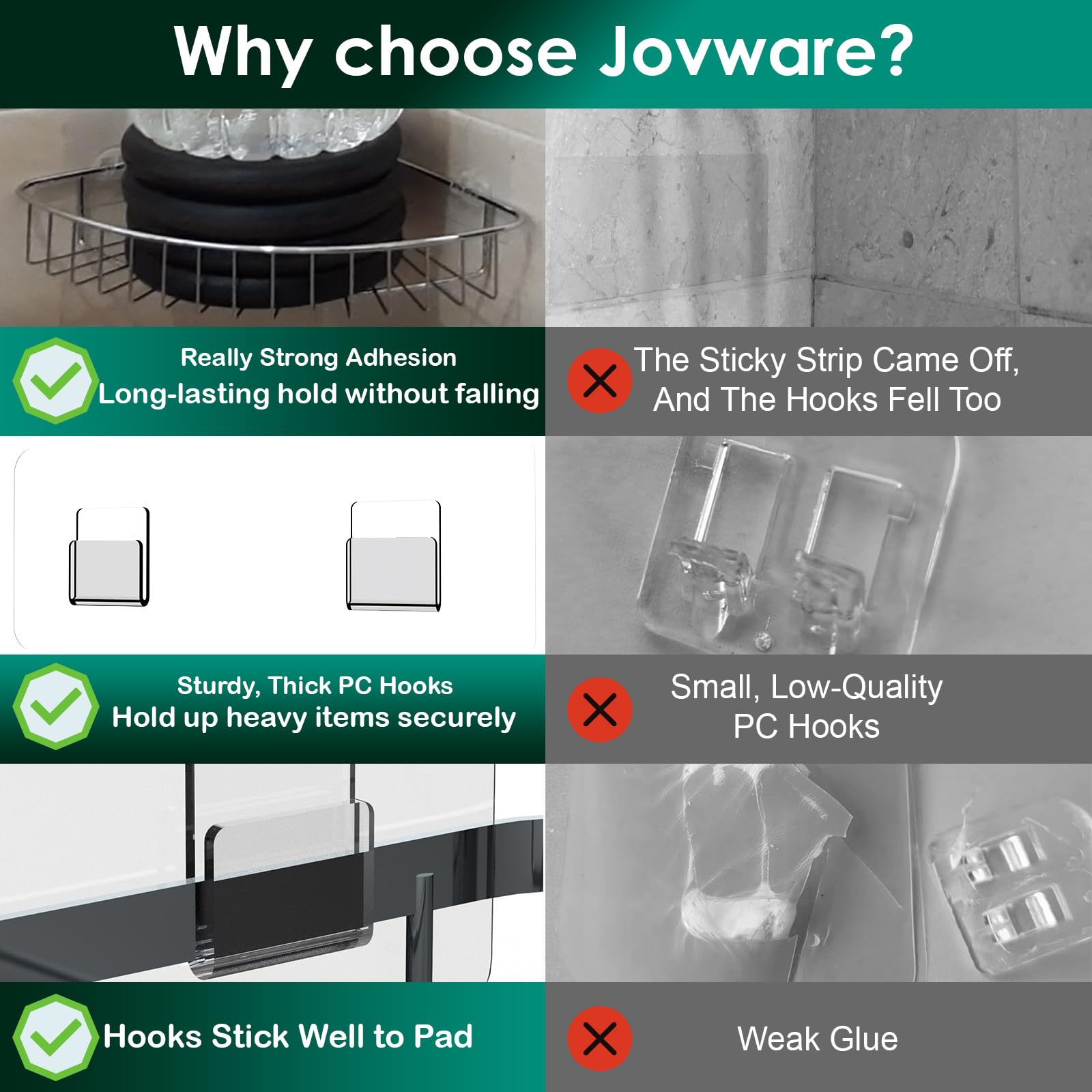 Jovware Shower Caddy Adhesive Replacement Stickers Flat Hook, Shelf Hanging Adhesive, Adhesive Bathroom Suction Cup Replacement,