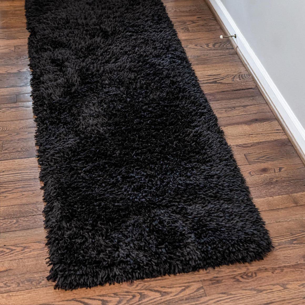 Rugs.com Infinity Collection Solid Shag Area Rug 6 Ft Runner Onyx Black Shag Rug Perfect for Hallways, Entryways