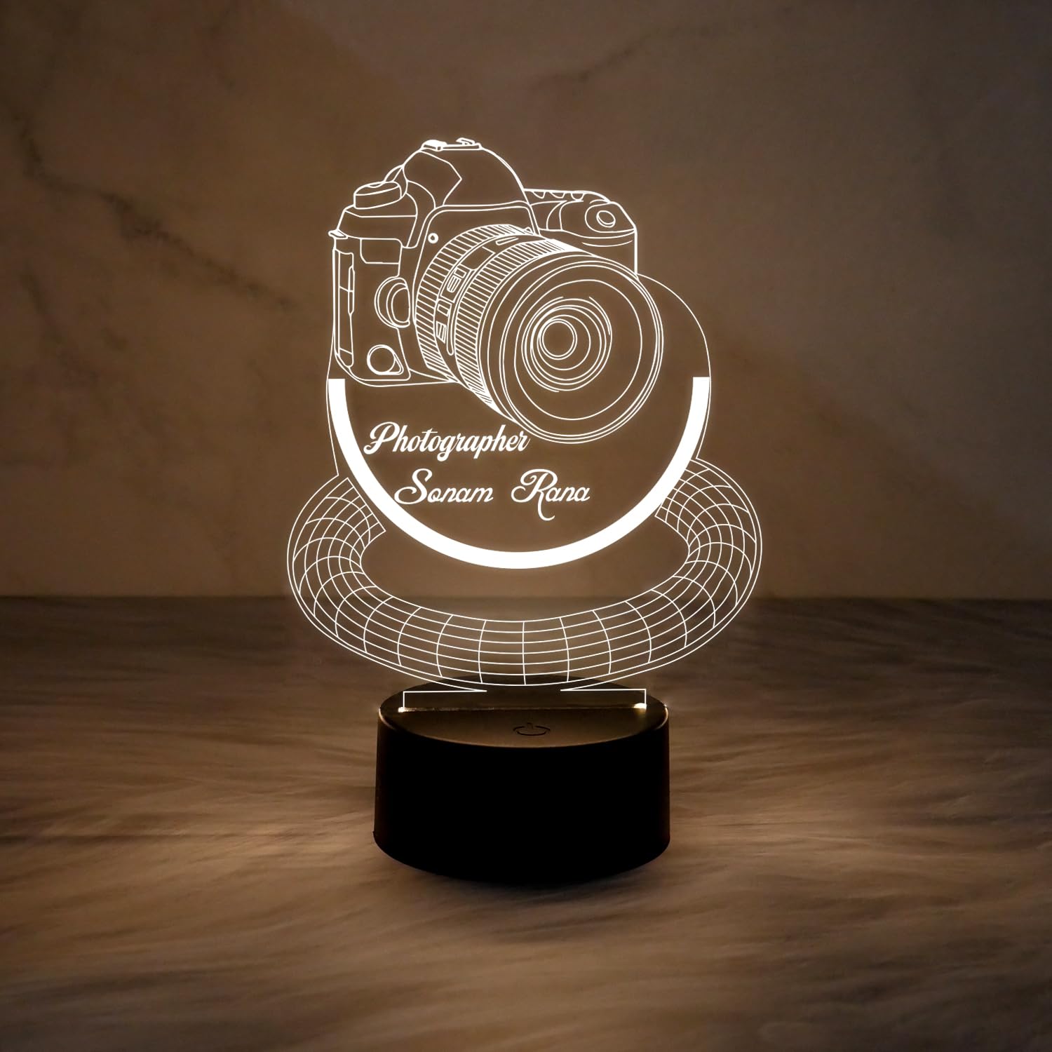 Giftmebazar Personalized Photographer Night Lamp With Warm White Light & On/Off Touch Button | 3D Illusion Camera Led Lamp | Gif