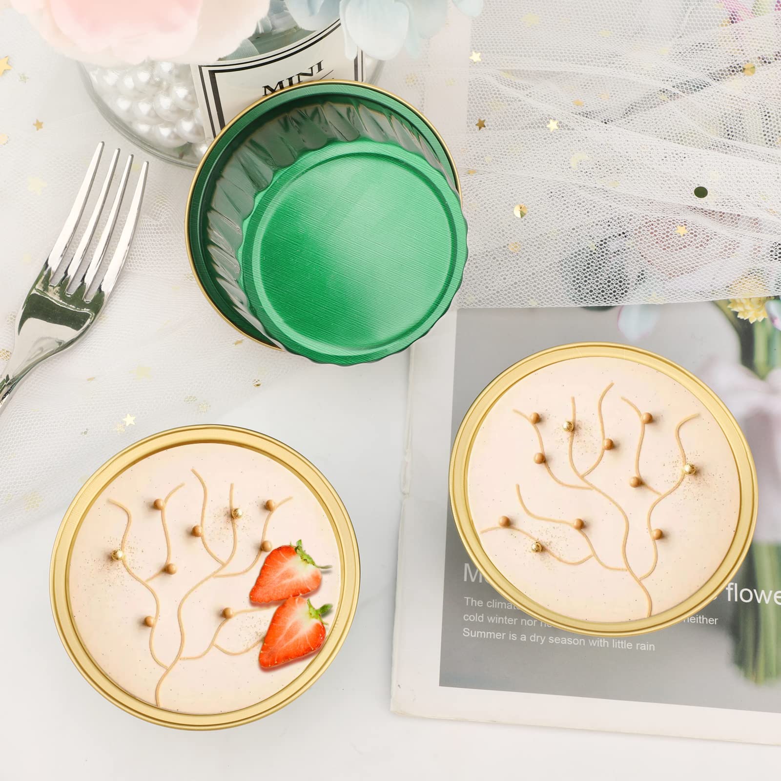 Eusoar Creme Brulee Ramekins Foil, 100Packs 5Oz Disposable Baking Cups With Lids Mini Muffin Liners, Dessert Cheesecake Pan Crem