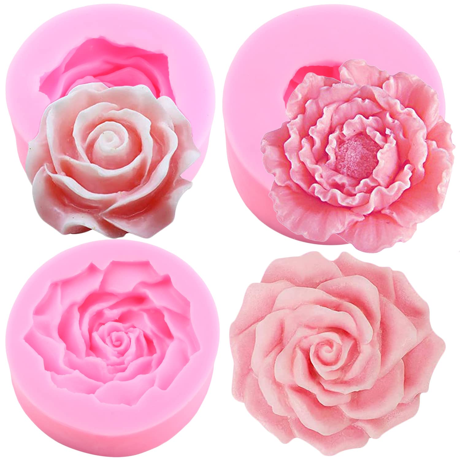Zixiang Bloom 3D Rose Flower Silicone Mold Peony Flower Fondant Molds For Cake Decorating Soap Candle Making Candy Chocolate Pol