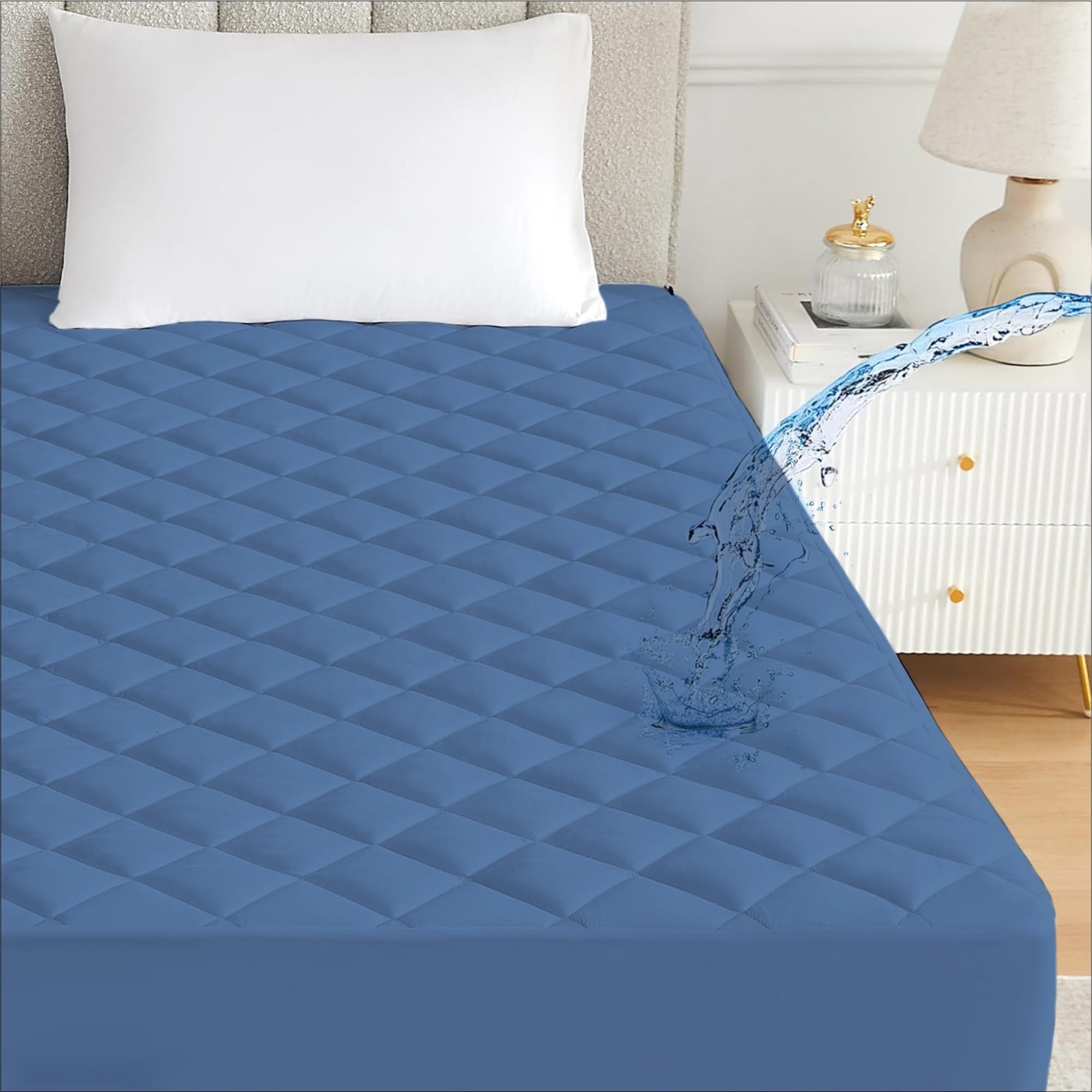 Ayka Waterproof Cotton Quilted Mattress Protector Queen Size Breathable Hypoallergenic Noiseless Ultra Soft Fitted Bed Protector