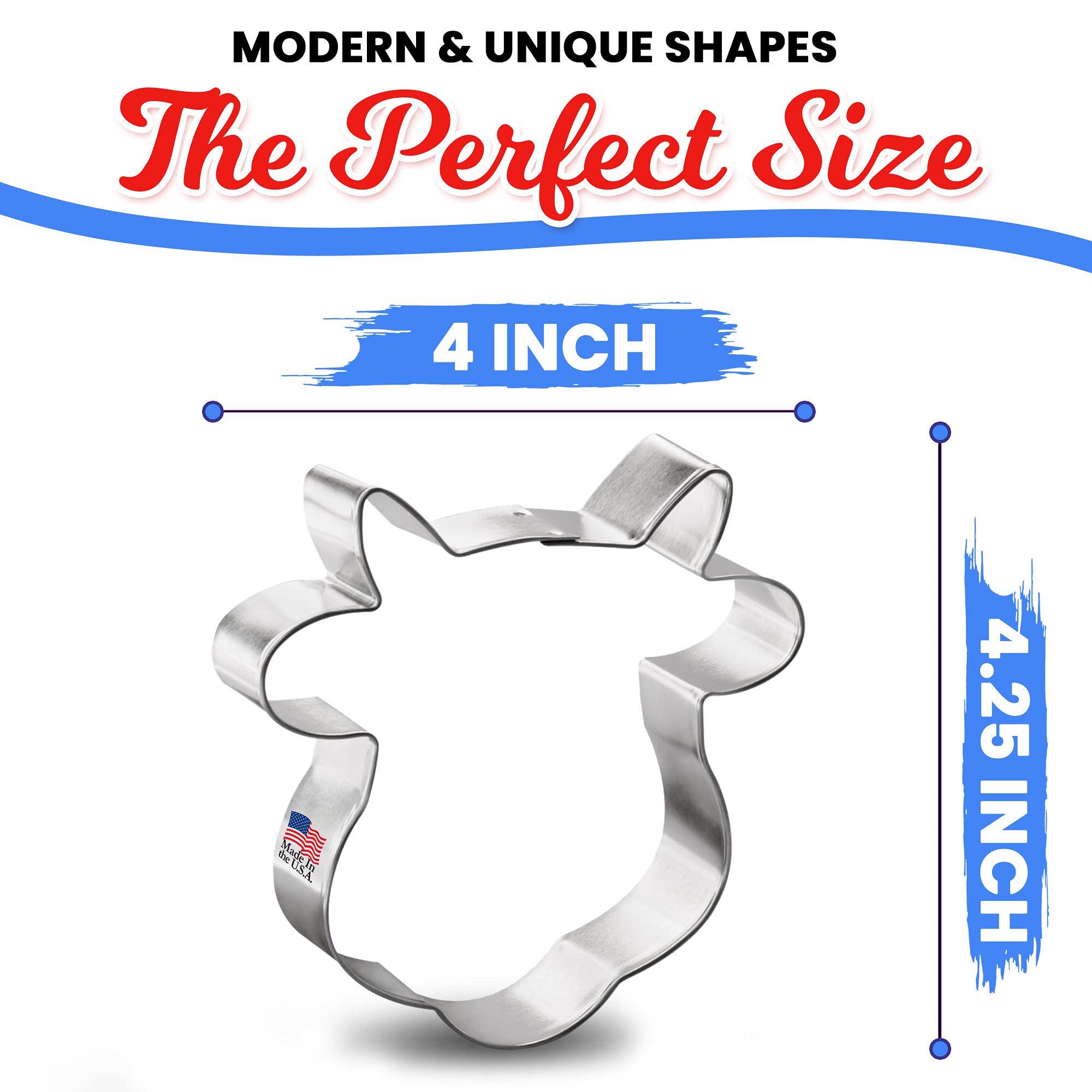 Cow Face Cookie Cutter - Made In The Usa - Foose Cookie Cutters Tin Plated Steel Cow Face Cookie Mold (4.25 Inch)