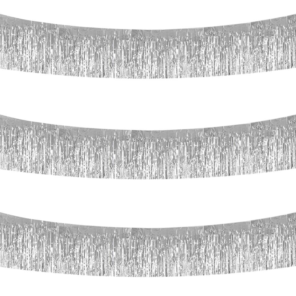 Beishida 3 Packs 30 Feet Metallic Foil Fringe Garland Tinsel Streamers