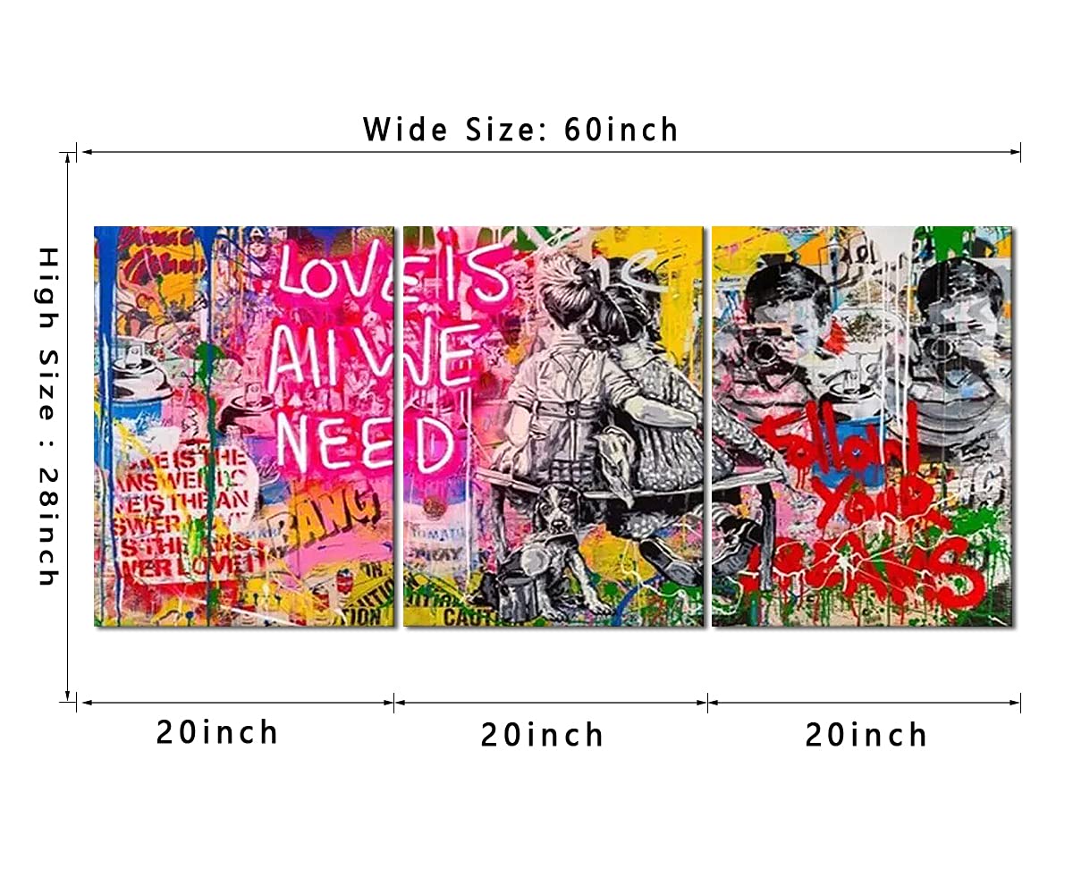 Mamago Banksy Graffiti Wall Art 3 Pieces Motivational Quote Love Is All We Need Canvas Print Poster For Living Room Bedroom Mode