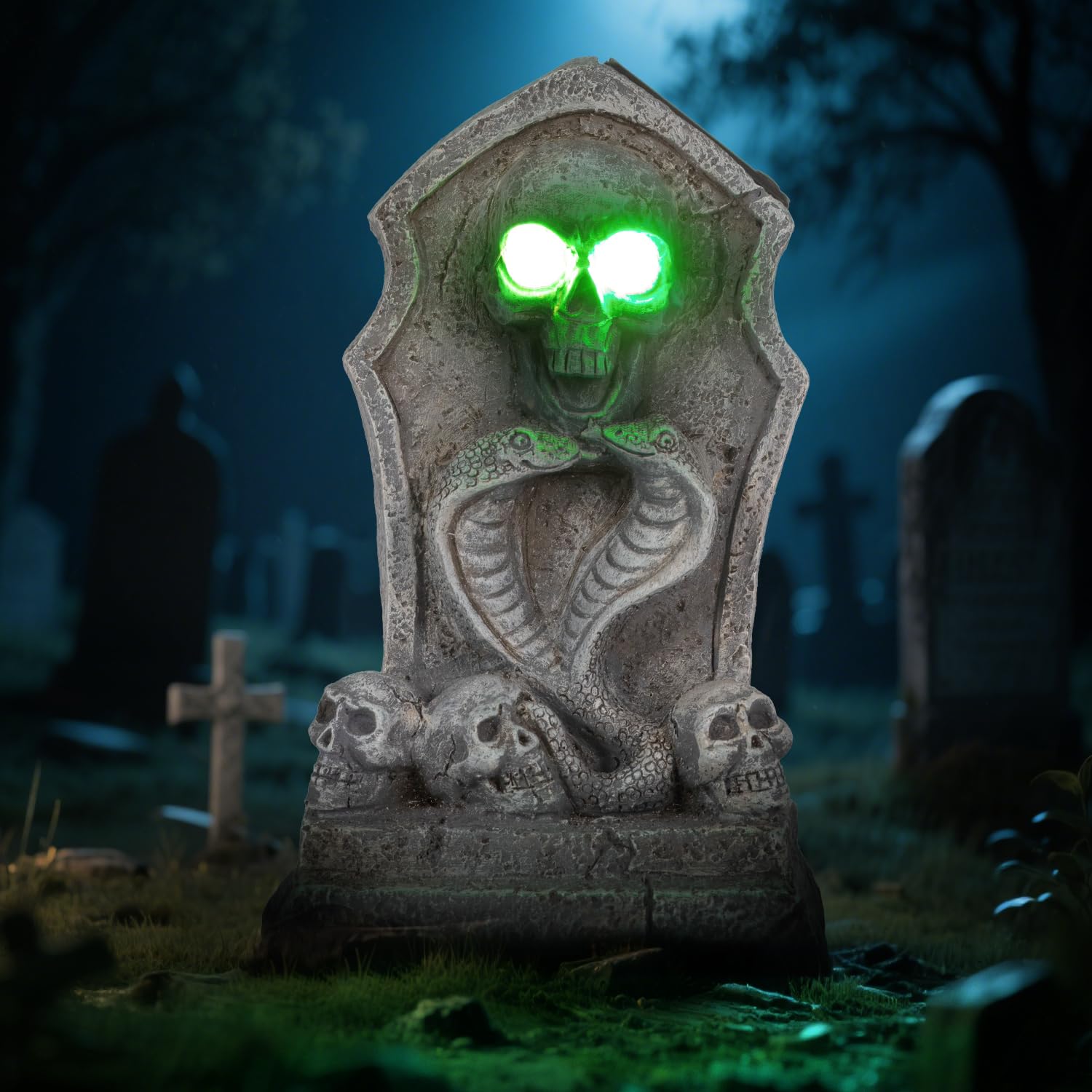 Solar Decorations Graveyard Tombstone LED Spot Light with Blue Glow,Halloween Outdoot Garden Light Halloween Party and Home Deco