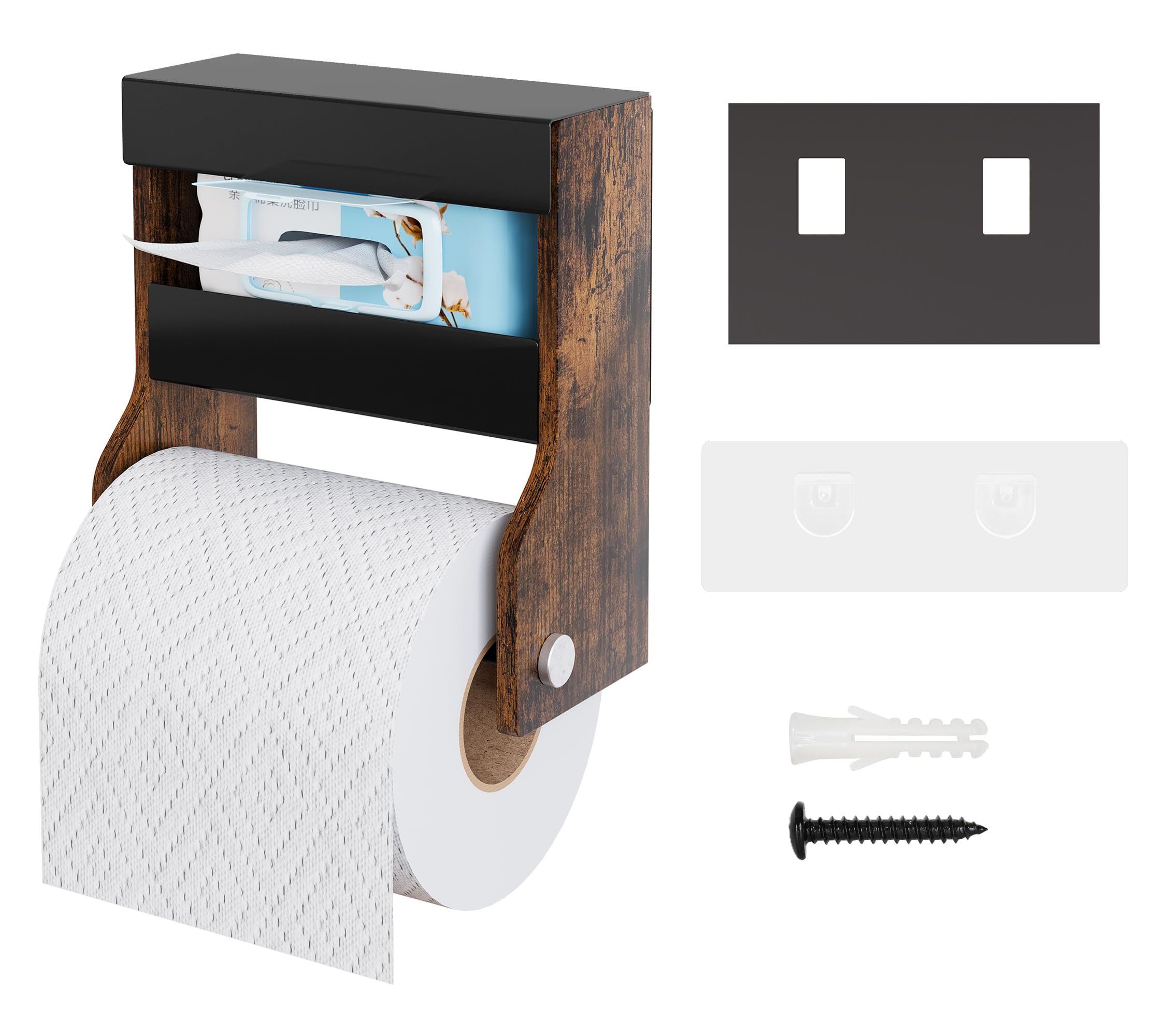 TQVAI Toilet Paper Roll Holder Wall Mounted Self Adhesive No Drill Magnetic Toilet Paper Storage with Wipes Holder for Bathroom,