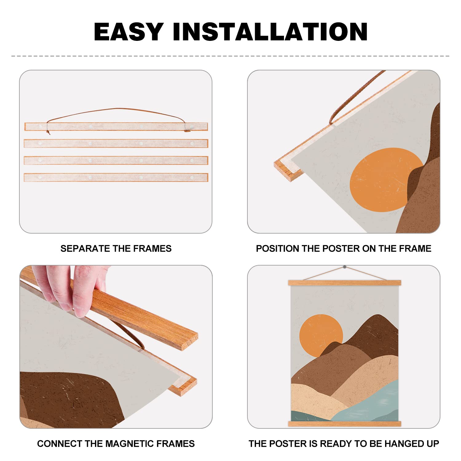 Benjia 25X16 25X35 25X38 Poster Frame, Magnetic Light Wood Wooden Frame Hanger For Photo Picutre Canvas Artwork Art Print Wall H