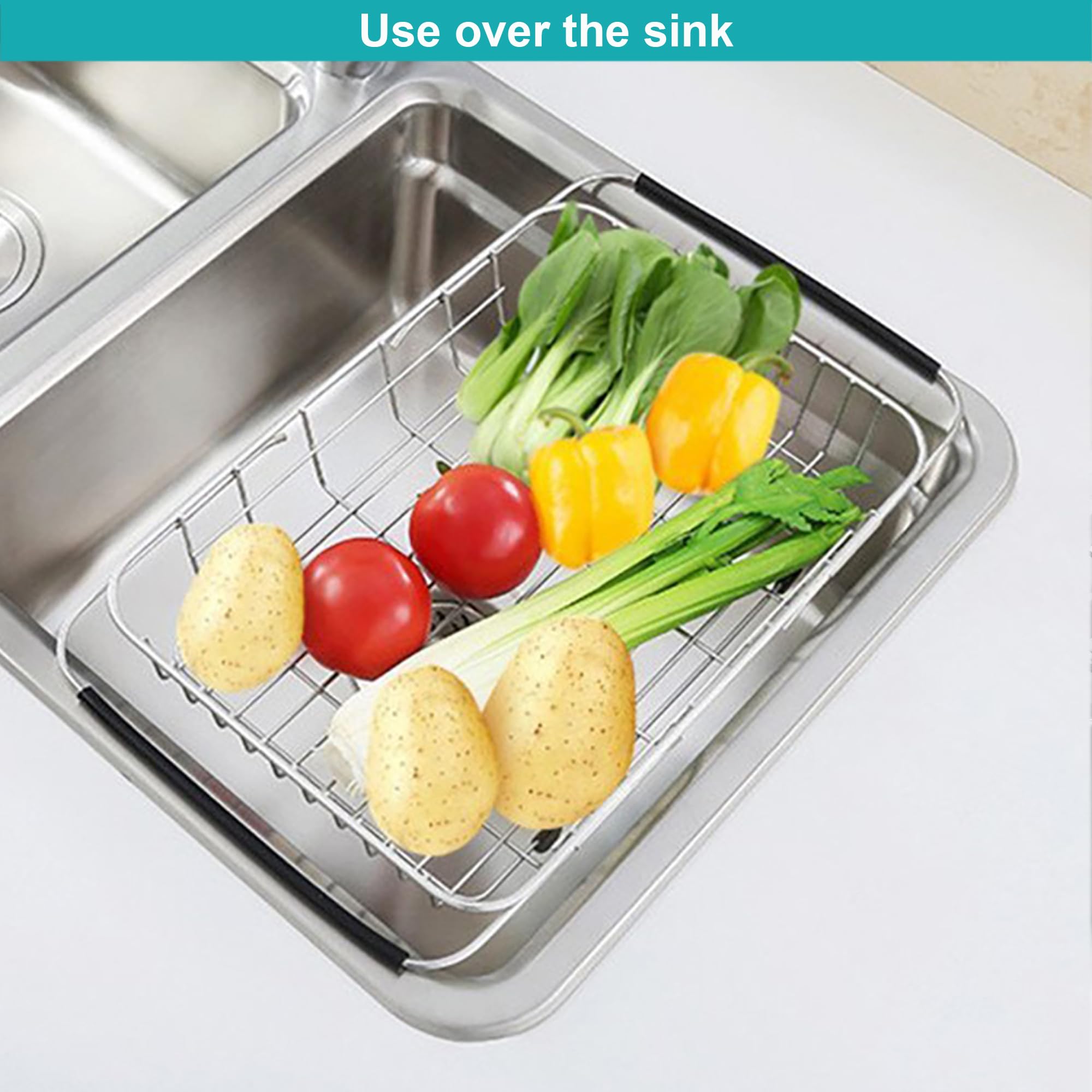 Ipegtop Expandable Dish Drying Rack With Rustproof Stainless Steel Utensil Cutlery Holder, Over Sink Dish Rack Basket Shelf, Dis