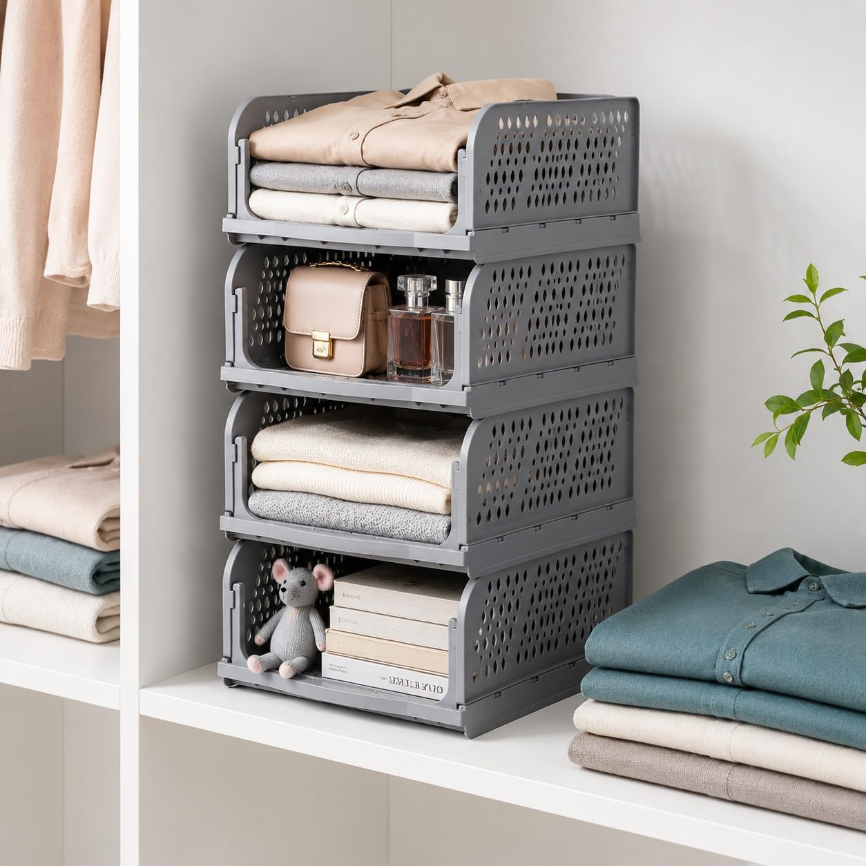 Prettykrafts Storage Organizer, Wardrobe Organizer For Clothes, Cupboard Organizer, Foldable Shirt Stacker Box, Cloth Box For Al