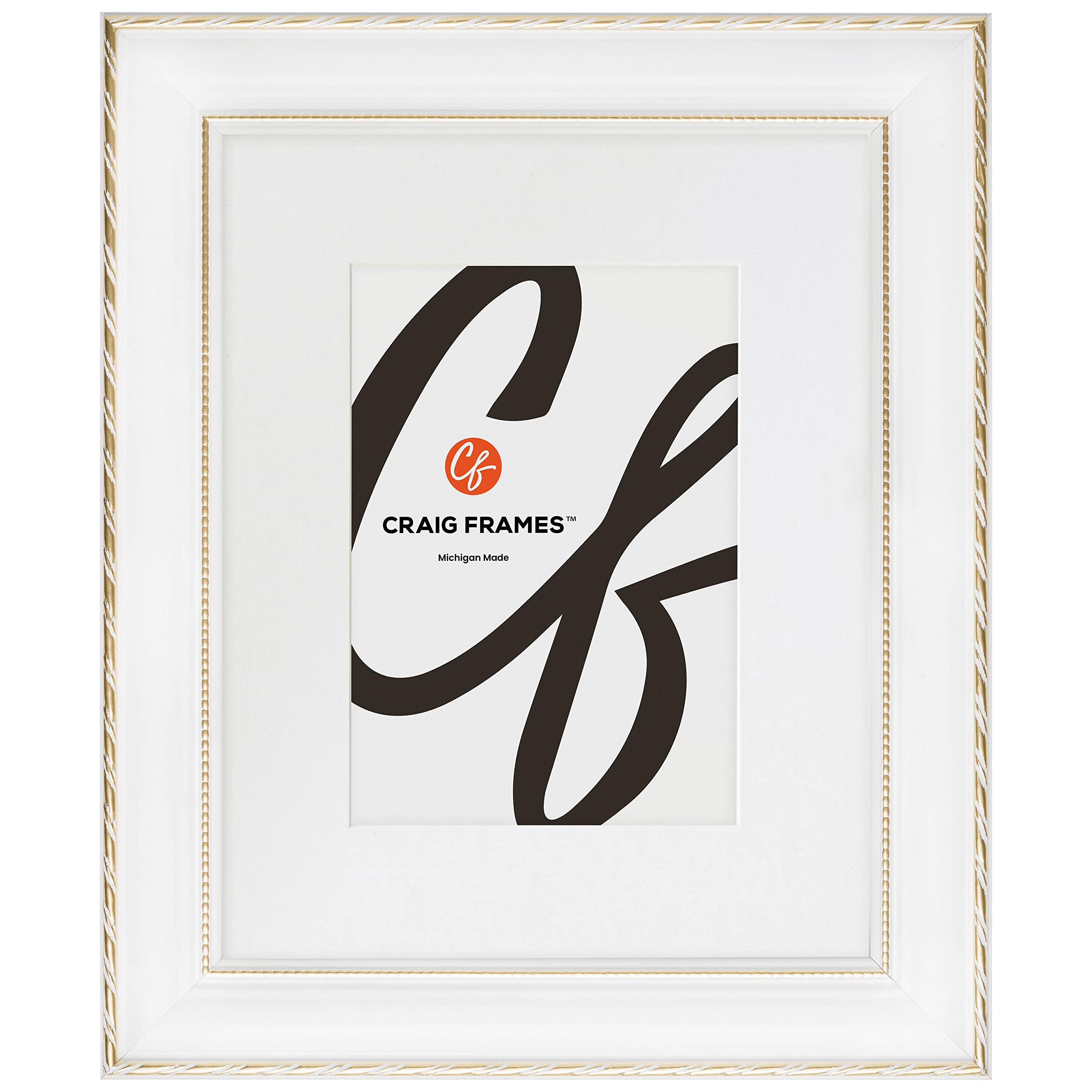 Craig Frames Victoria, 8x12 Picture Frame Matted for a 5x7 Photo, Ornate White and Gold