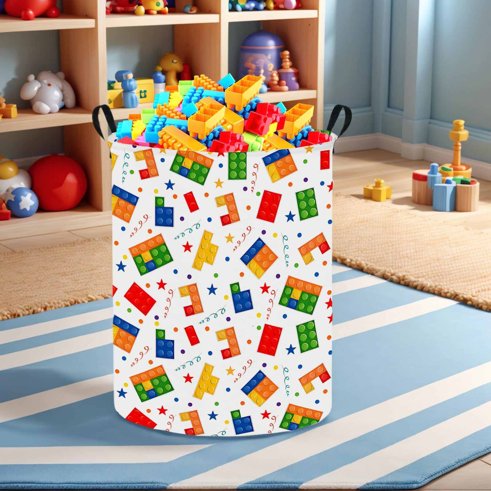 Asketam Fabric Laundry Basket Canvas Laundry Hamper For Dirty Clothes Toy Organizer Kid Nursery Room Decor Basket(Building Block