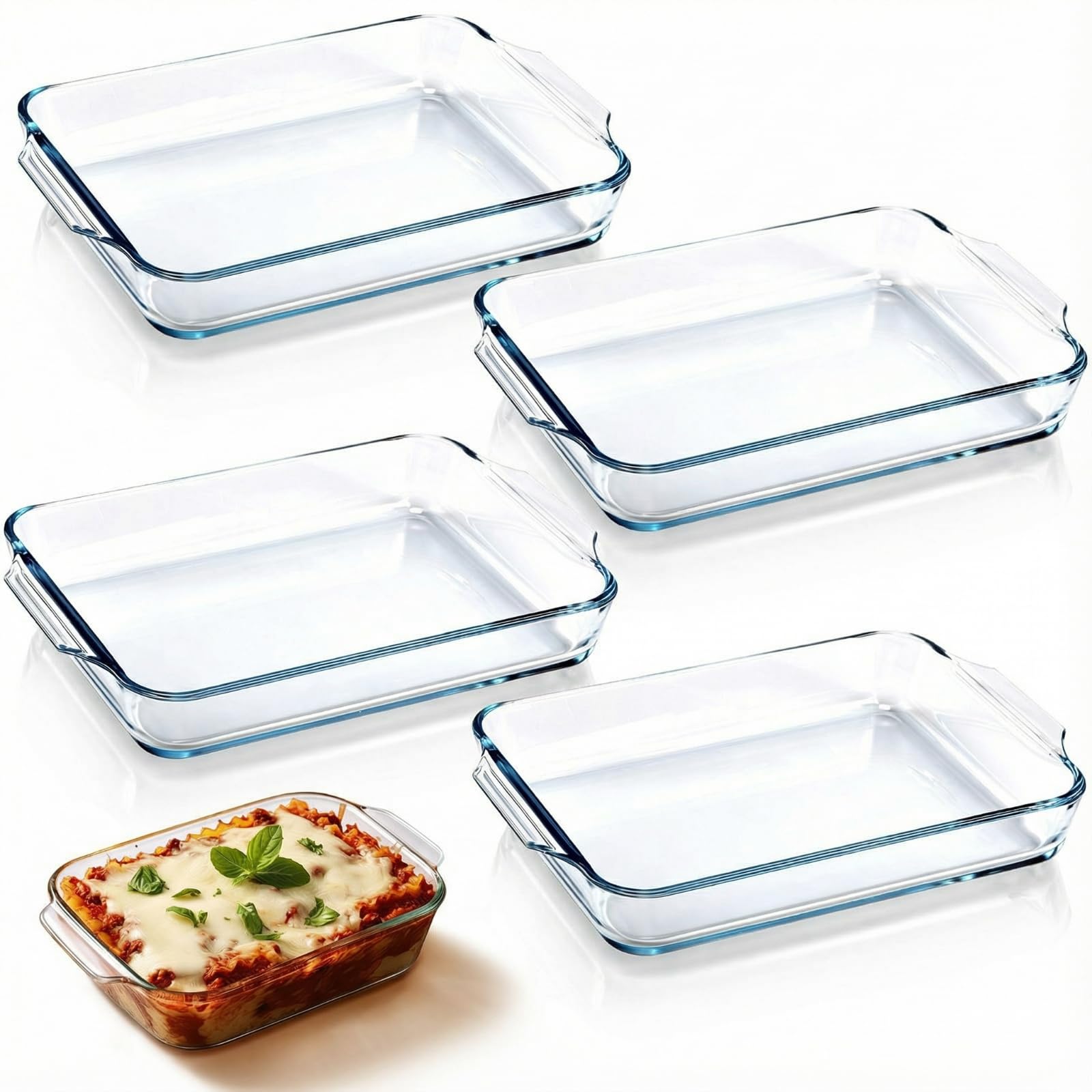 Yiyiring 4 Pcs 1.5 Quart Glass Baking Dish for Oven Oblong Glass Loaf Pan Rectangular Clear Casserole Dish for Cooking Lasagna K