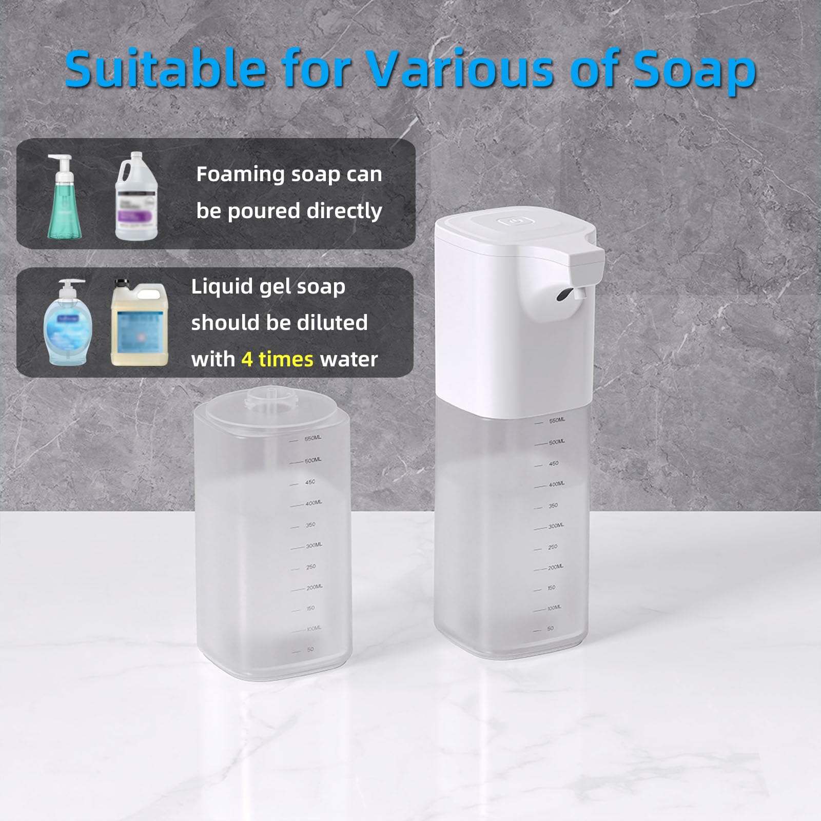 Szsenyeijia Automatic Foaming Soap Dispenser Touchless Rechargeable 18.6Oz/550Ml With Wall Mount And 4 Adjustable Soap Levels, H