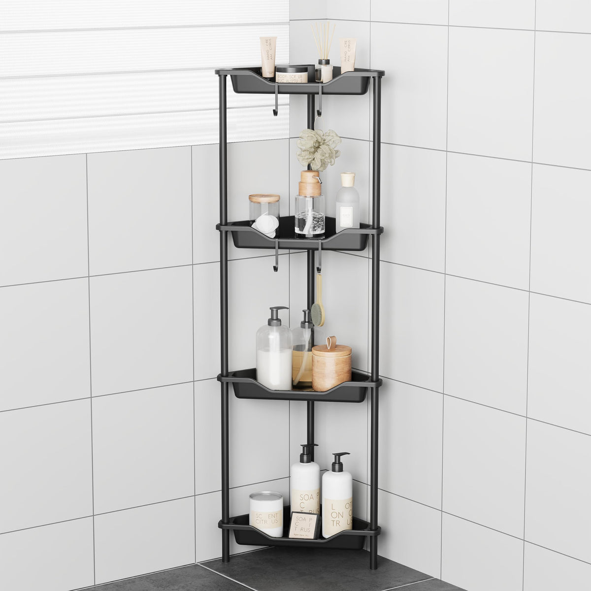Odesign 4 Tier Corner Shelf Stand For Living Room Bedroom Bathroom,Plastic Metal Splicing Ground Cabinet Storage Rack,Standing S