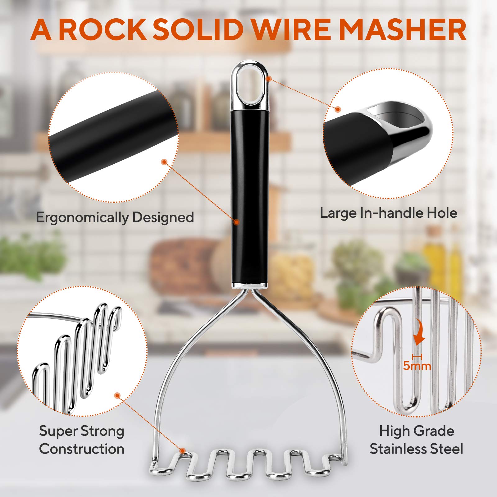 Potato Masher, Potato Masher Stainless Steel, Heavy Duty Mashed Potatoes Masher, Professional Metal Wire Masher Kitchen Tool For