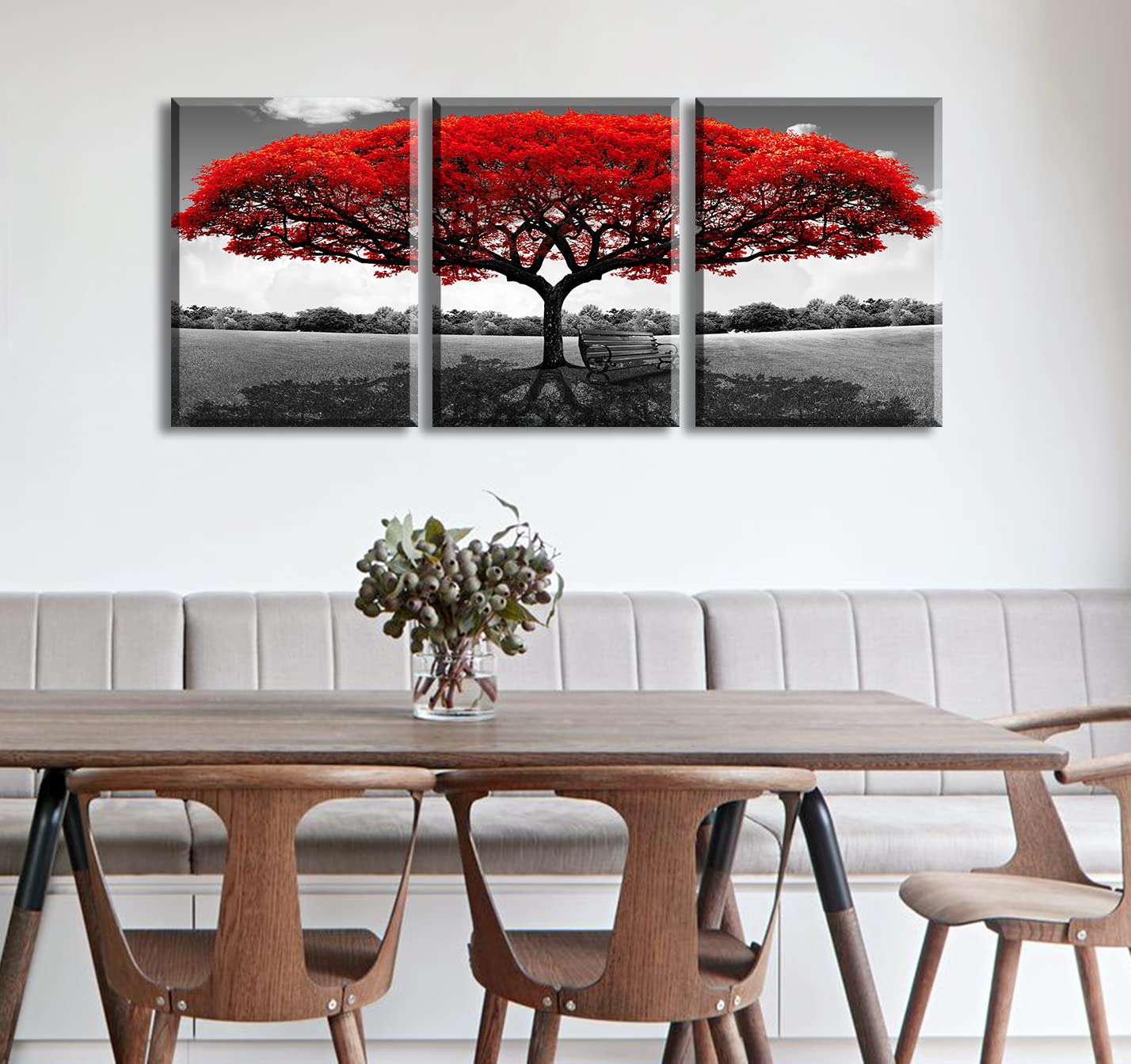 BLINFEIRU Red Tree Canvas Wall Art - Framed 12"x16"x3, Modern Nature Decor for Living Room and Bedroom, Wood Material