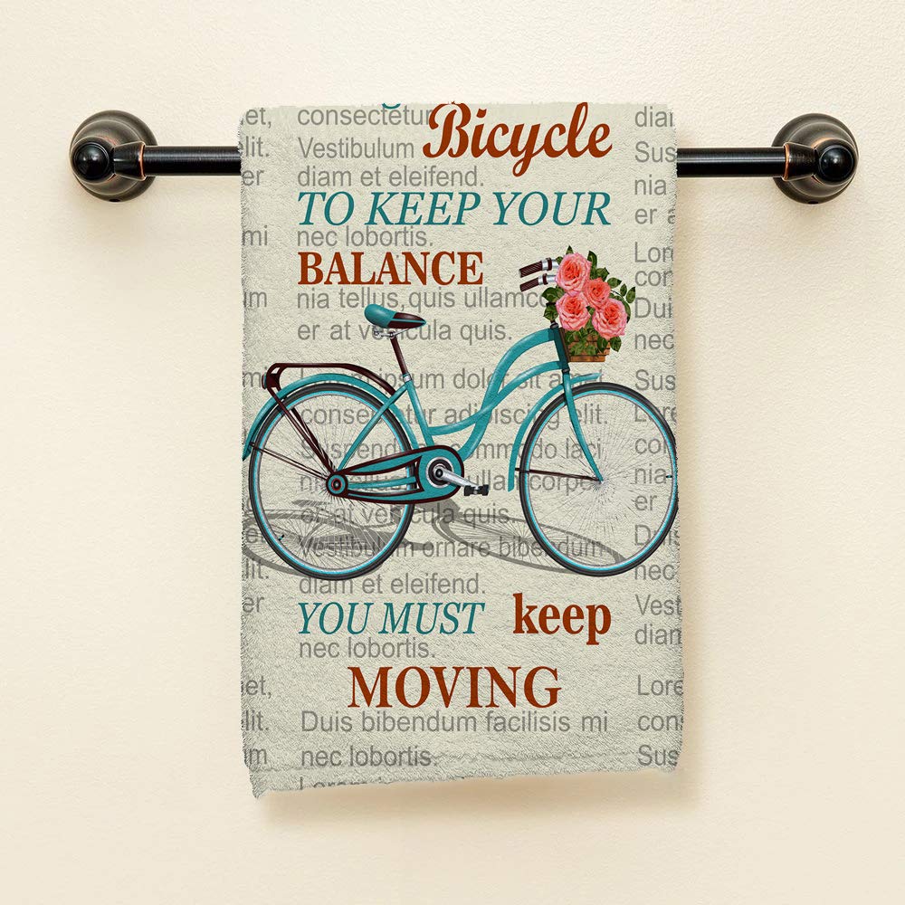 Hgod Designs Quote Hand Towels,Inspirational Quote On Newspaper With Retro Bicycle And Flower 100% Cotton Soft Bath Hand Towels