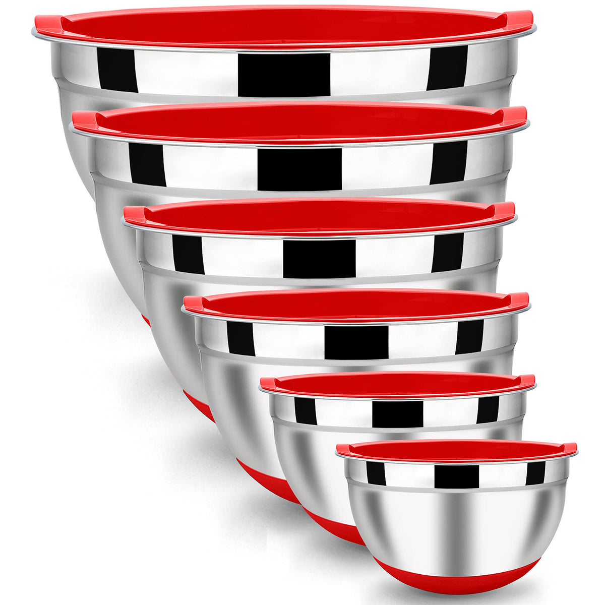 Lianyu Mixing Bowls With Airtight Lids Set Of 6, Stainless Steel Nesting Mixing Bowl With Non-Slip Bottom, Size 7, 3.5, 2.5, 2,